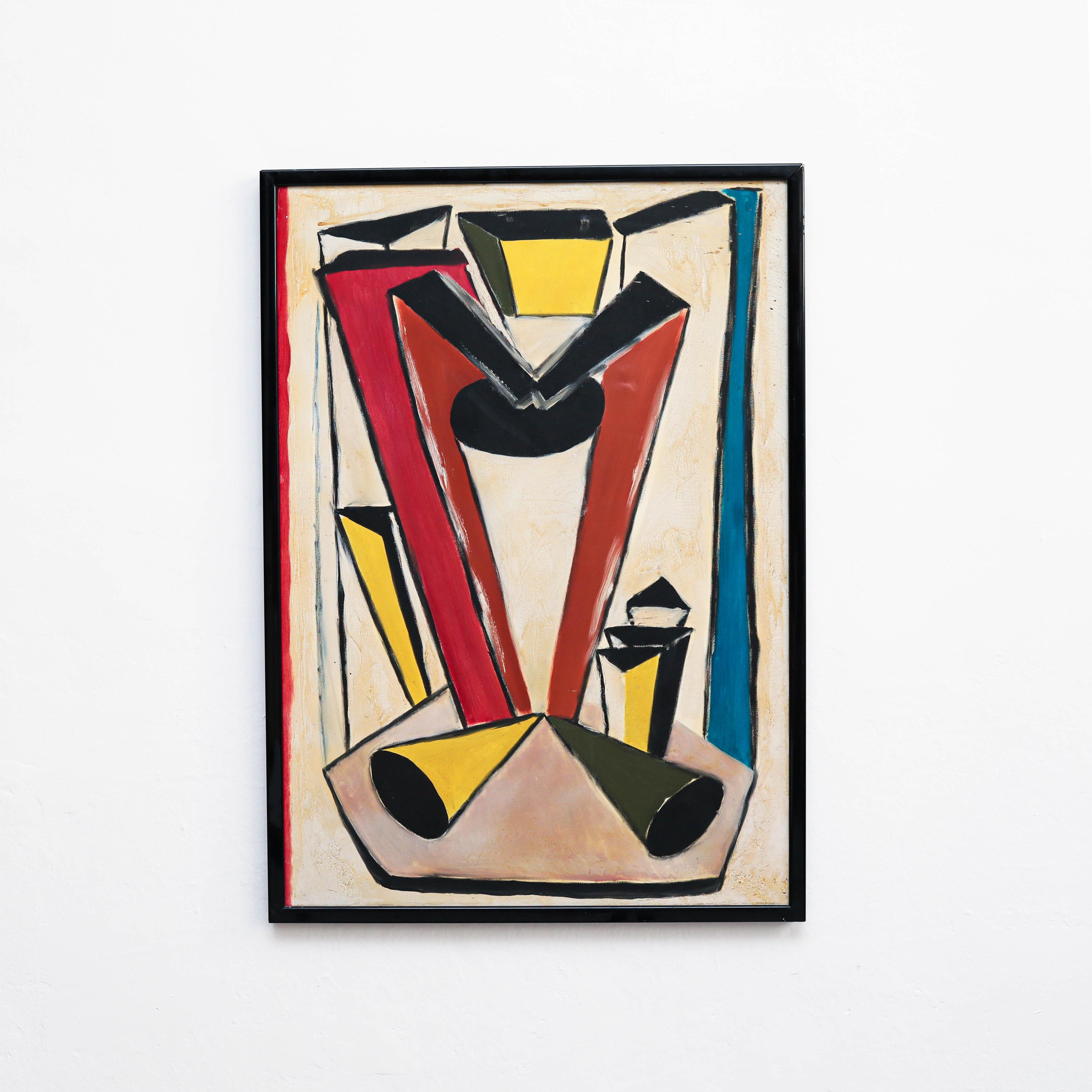 Gemälde in Farben im Stil von Fernand Leger, auf Leinwand gemalt, um 1970 (Moderne der Mitte des Jahrhunderts) im Angebot