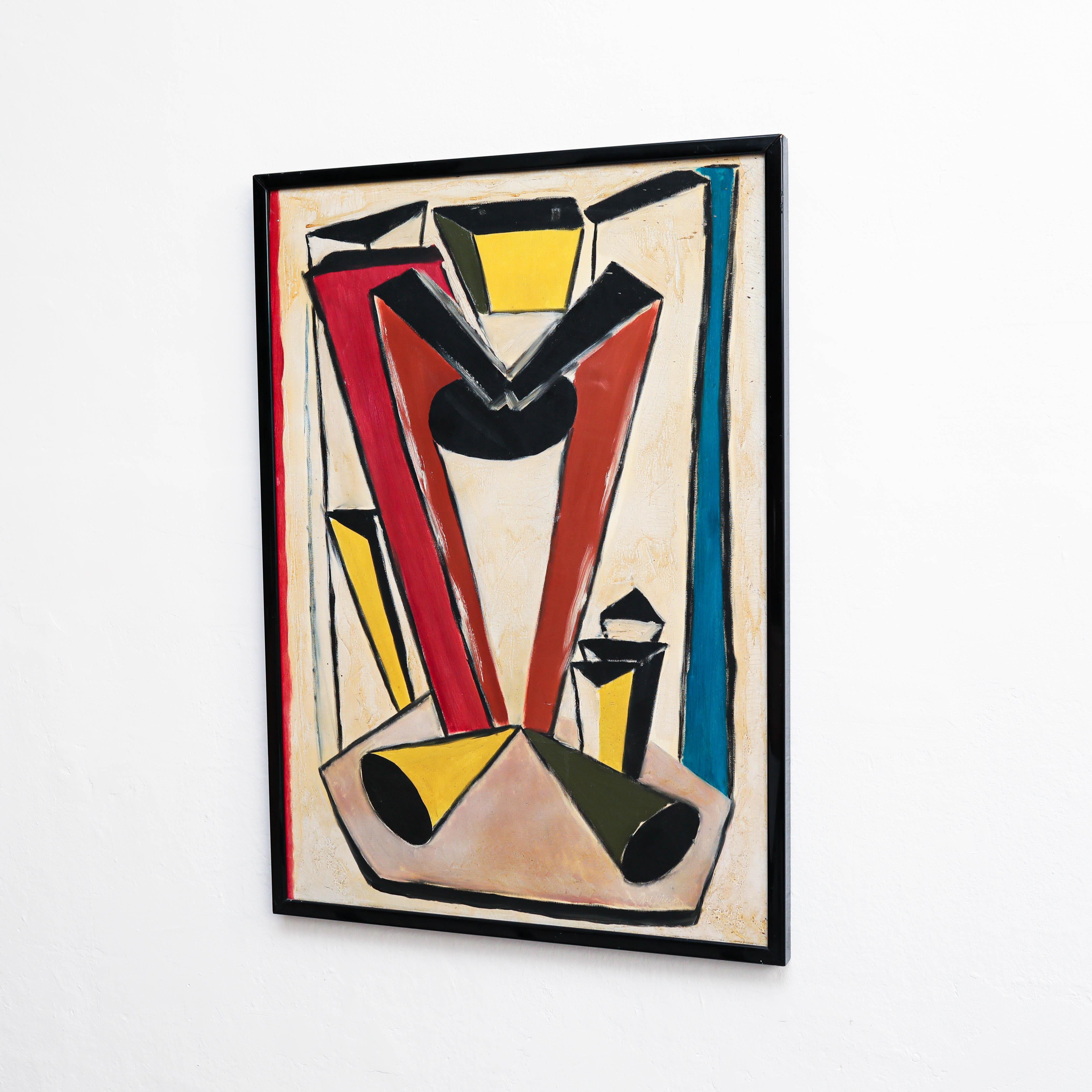 Gemälde in Farben im Stil von Fernand Leger, auf Leinwand gemalt, um 1970 (Spanisch) im Angebot