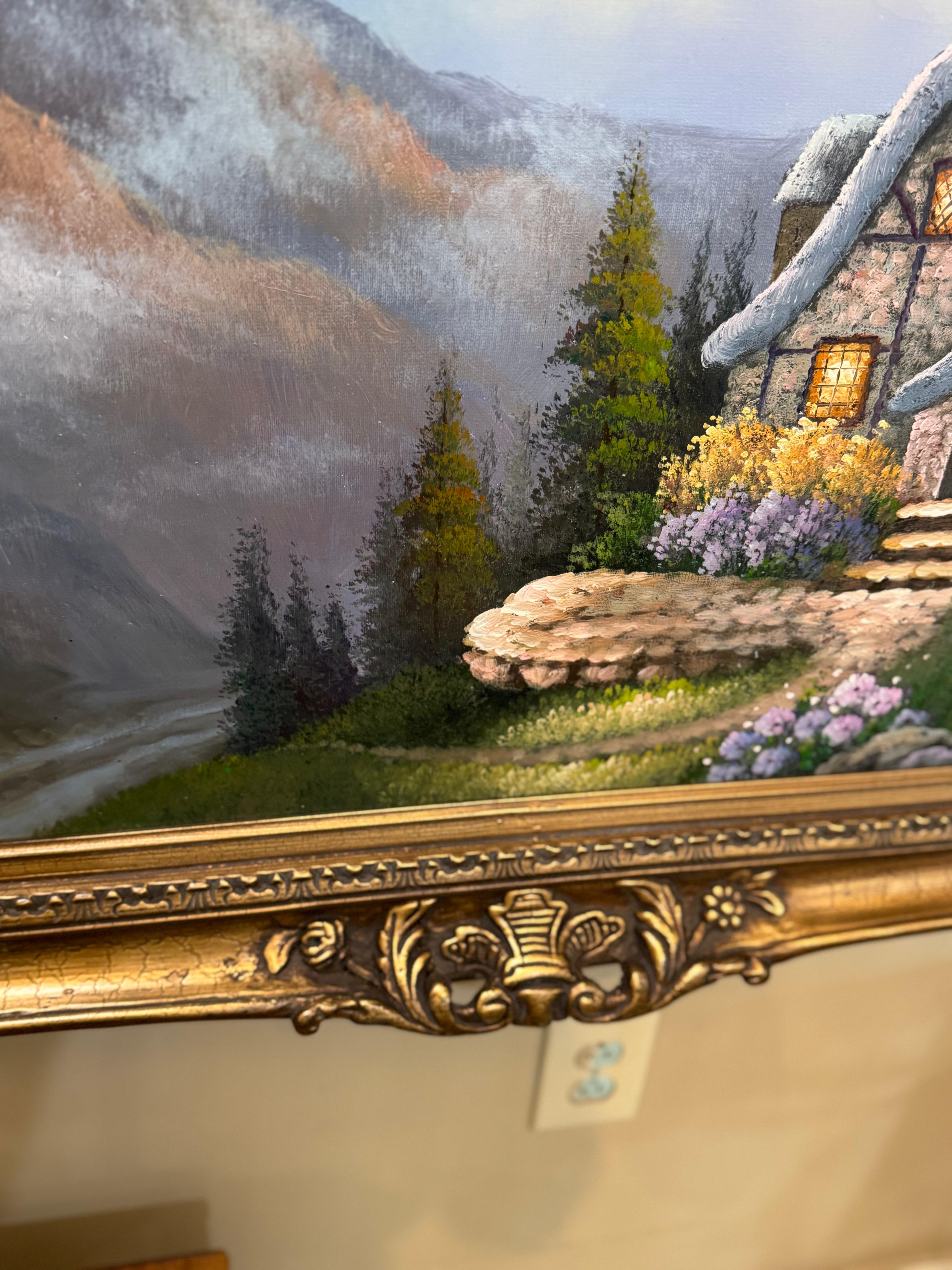 Pintura inspirada en Thomas Kinkade título cabaña dulce 111 en venta 6