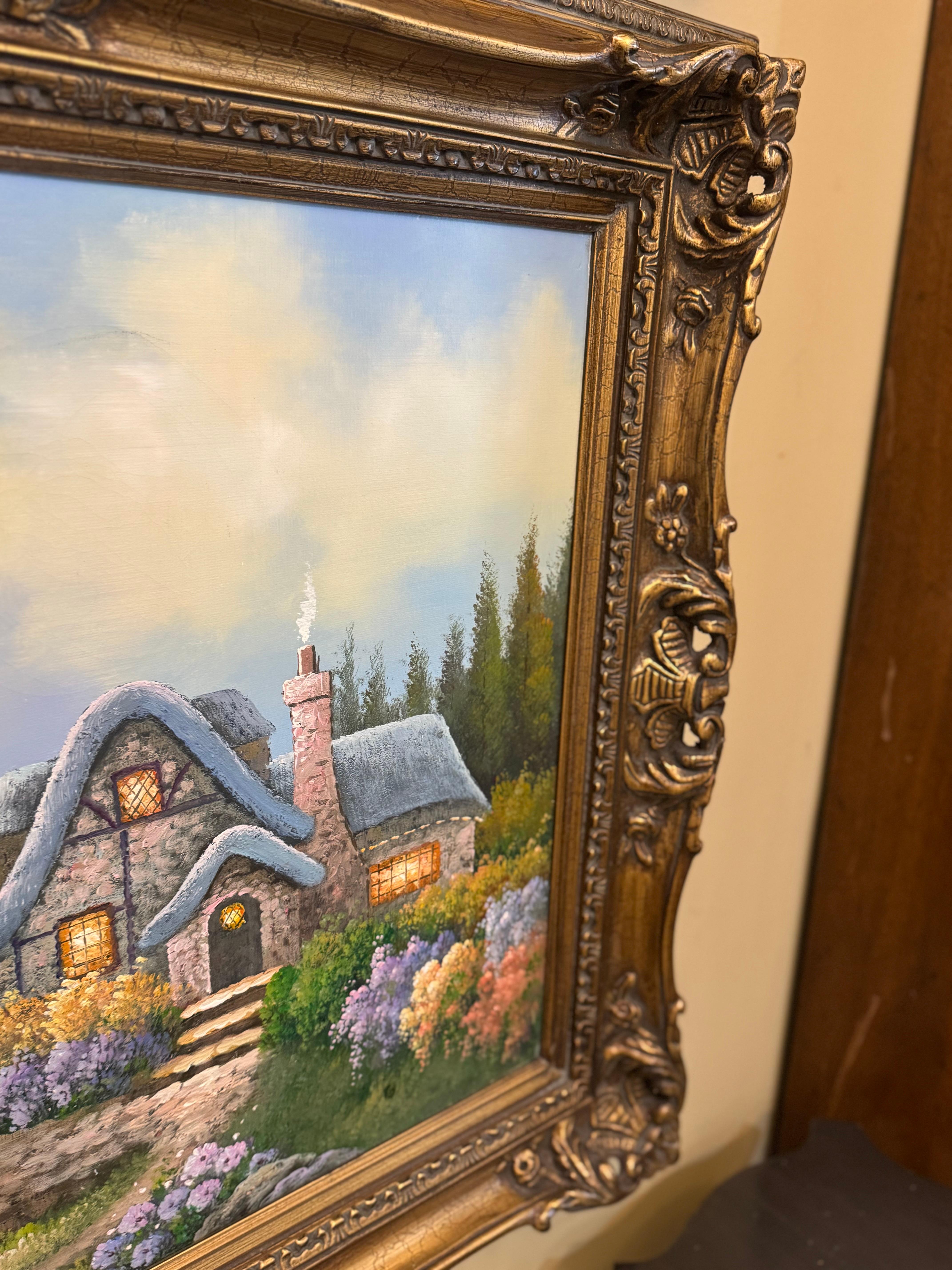 Pintura inspirada en Thomas Kinkade título cabaña dulce 111 en venta 7
