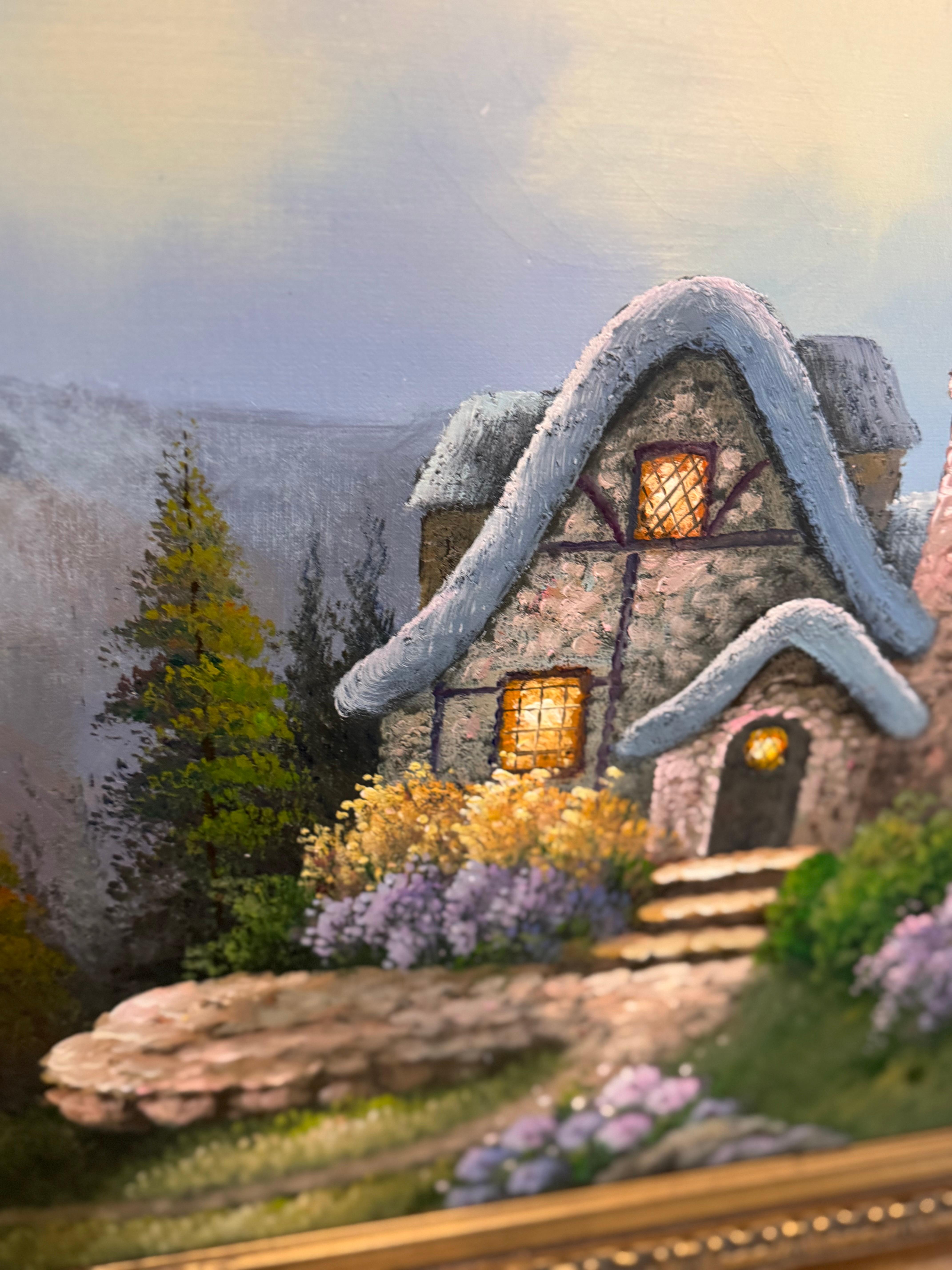 Pintura inspirada en Thomas Kinkade título cabaña dulce 111 siglo XX en venta
