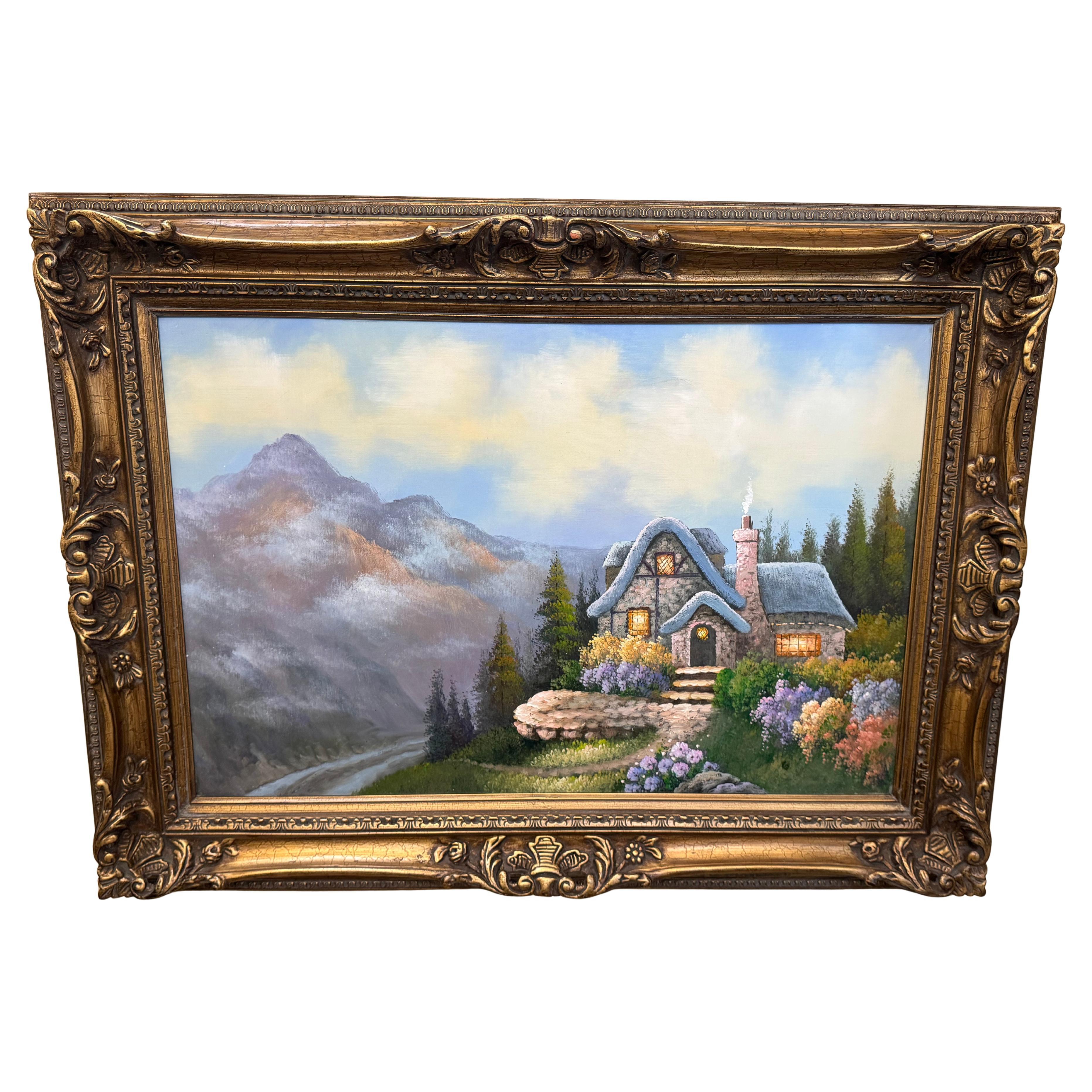 Pintura inspirada en Thomas Kinkade título cabaña dulce 111 en venta