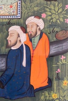 Kadjar School Painting « Assembly of Scholars » Islamic Art Late 19th Century