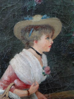 Painting, Late 19th Century Depicting a Young Woman and Her Dog, 1886