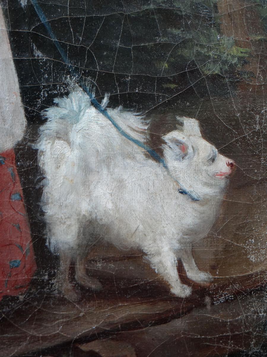Other Painting, Late 19th Century Depicting a Young Woman and Her Dog, 1886 For Sale