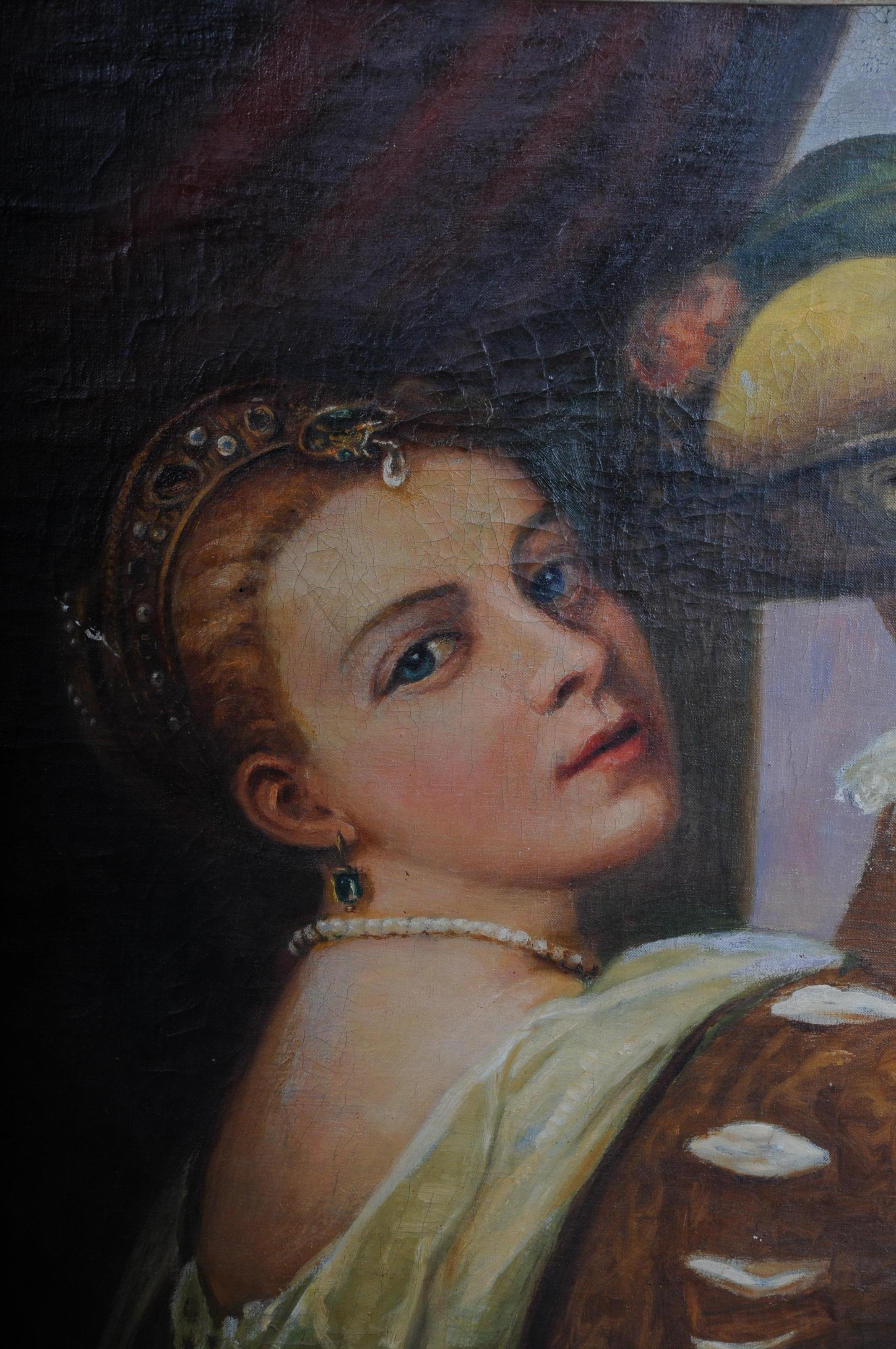 20th Century Oil Painting Lavina the Daughter of Tizians Mon. F. W, circa 1920 For Sale