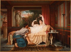 Painting "Le Moineau de Lesbie" by C.G. Brun, French School, 1860