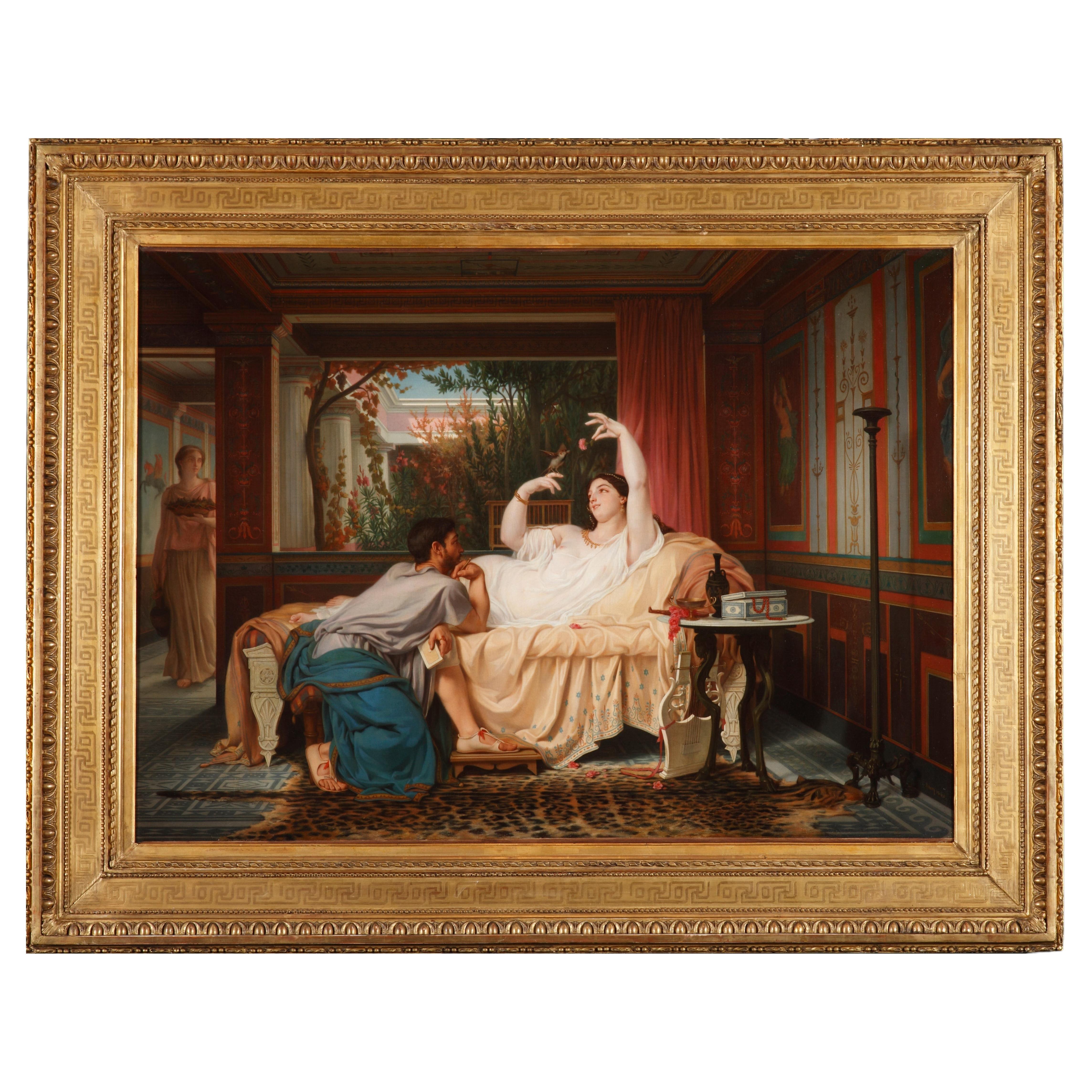 Painting "Le Moineau de Lesbie" by C.G. Brun, French School, 1860