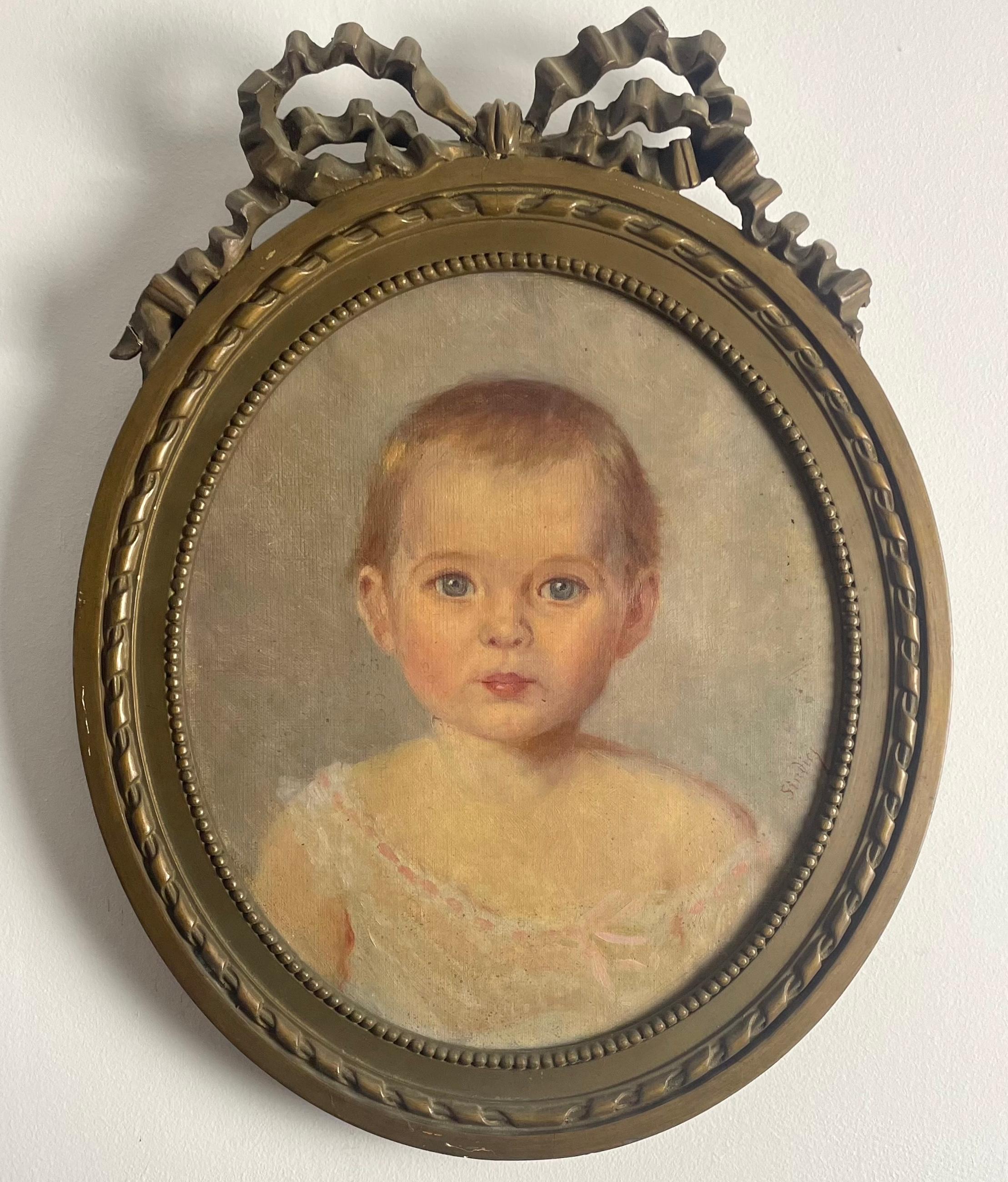 Nice portrait of baby / young child dating from the end of the 19th century.
Beautiful quality of execution;
The face of the child is very fine and pleasant. The subject is well treated.
The painting is signed.
The portrait is highlighted by a