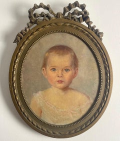 Portrait of baby / young child -Painting - Oil on canva - Framed - 19th France.
