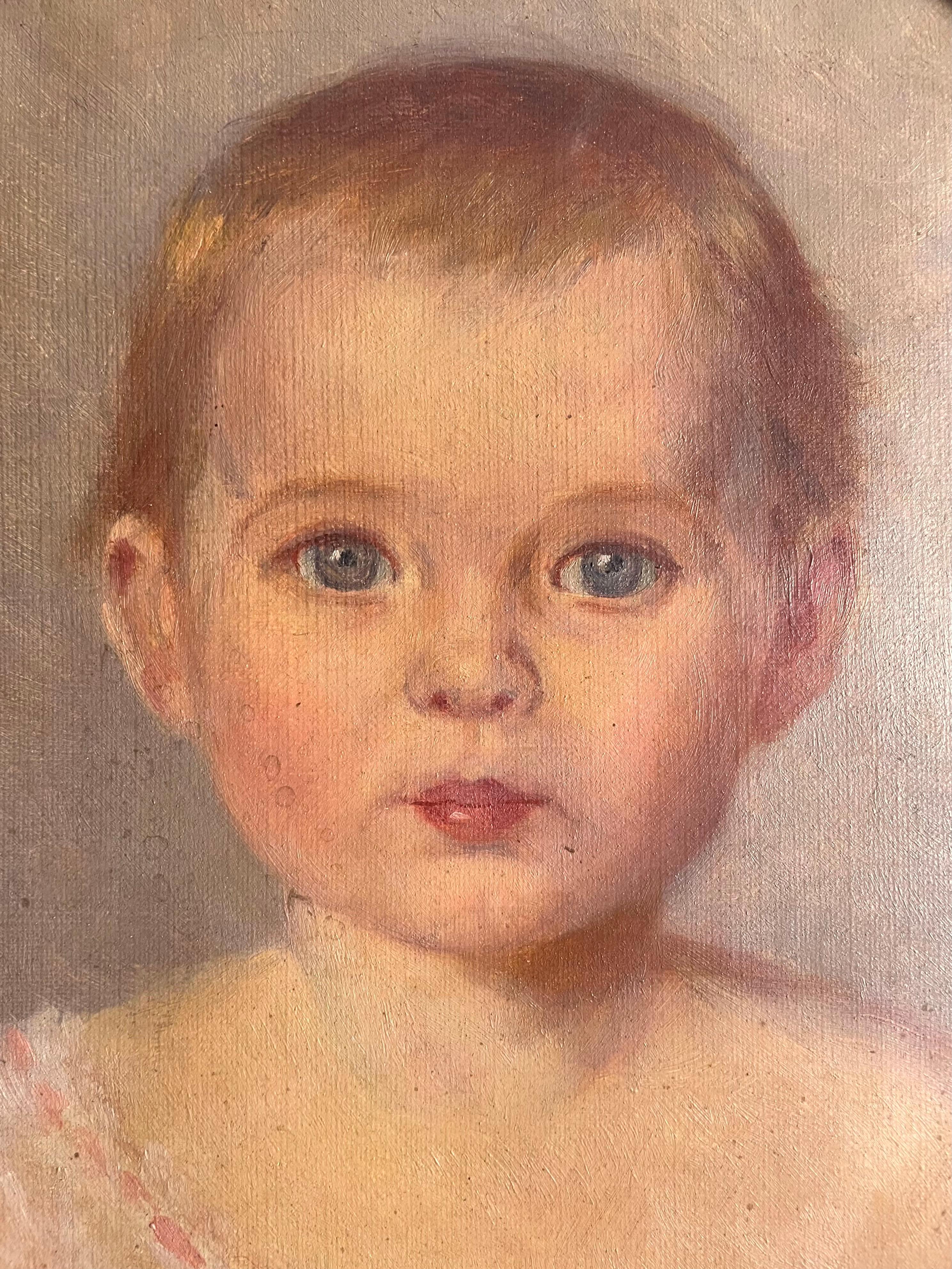 XIXe siècle Portrait d'un bébé/un jeune enfant - Peinture - Huile sur toile - Encadrée - 19e France.  en vente