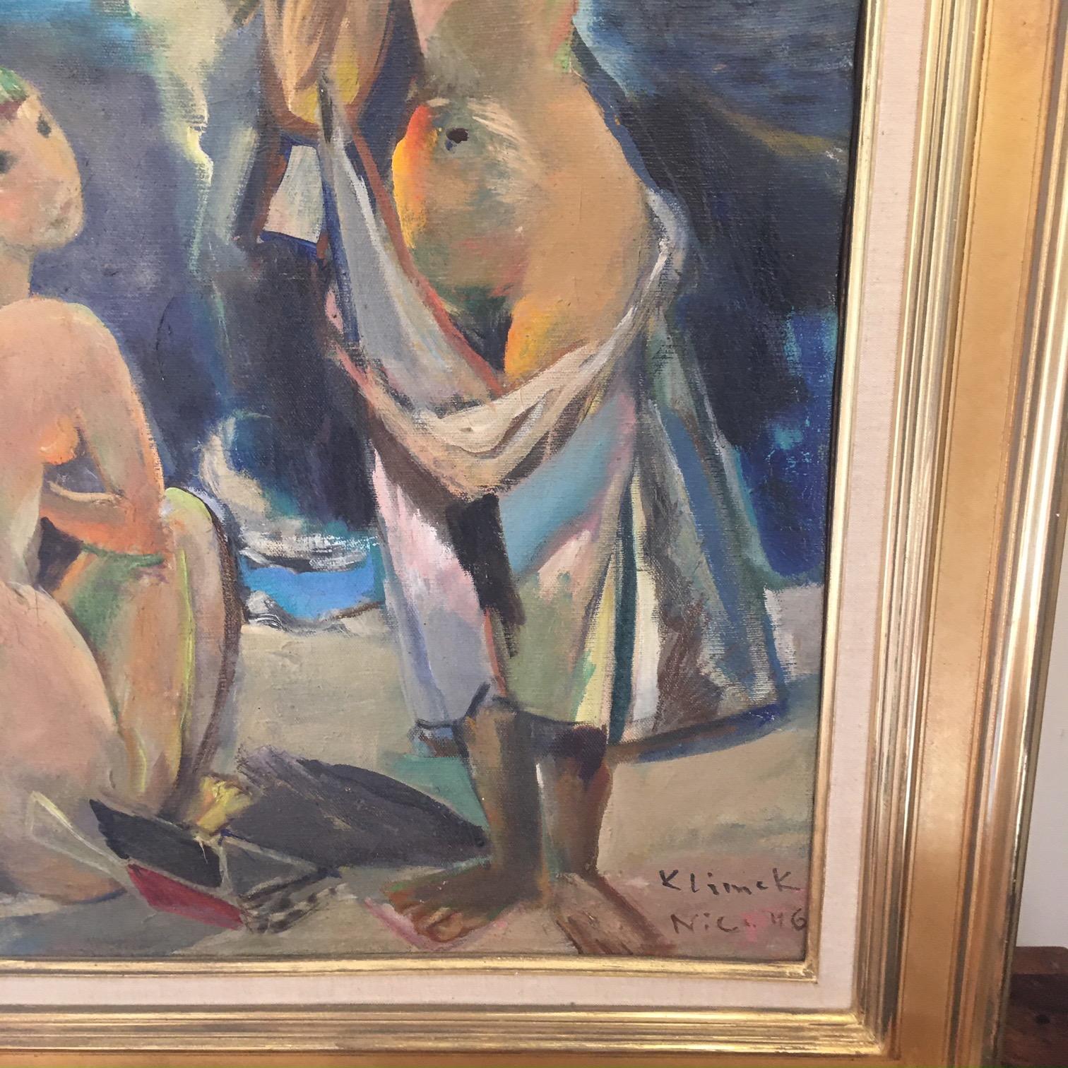 Painting Ludwig Klimek, Bathers in the Bay of Nice For Sale 2