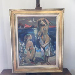 Peinture de Ludwig Klimek, Baigneurs dans la baie de Nice