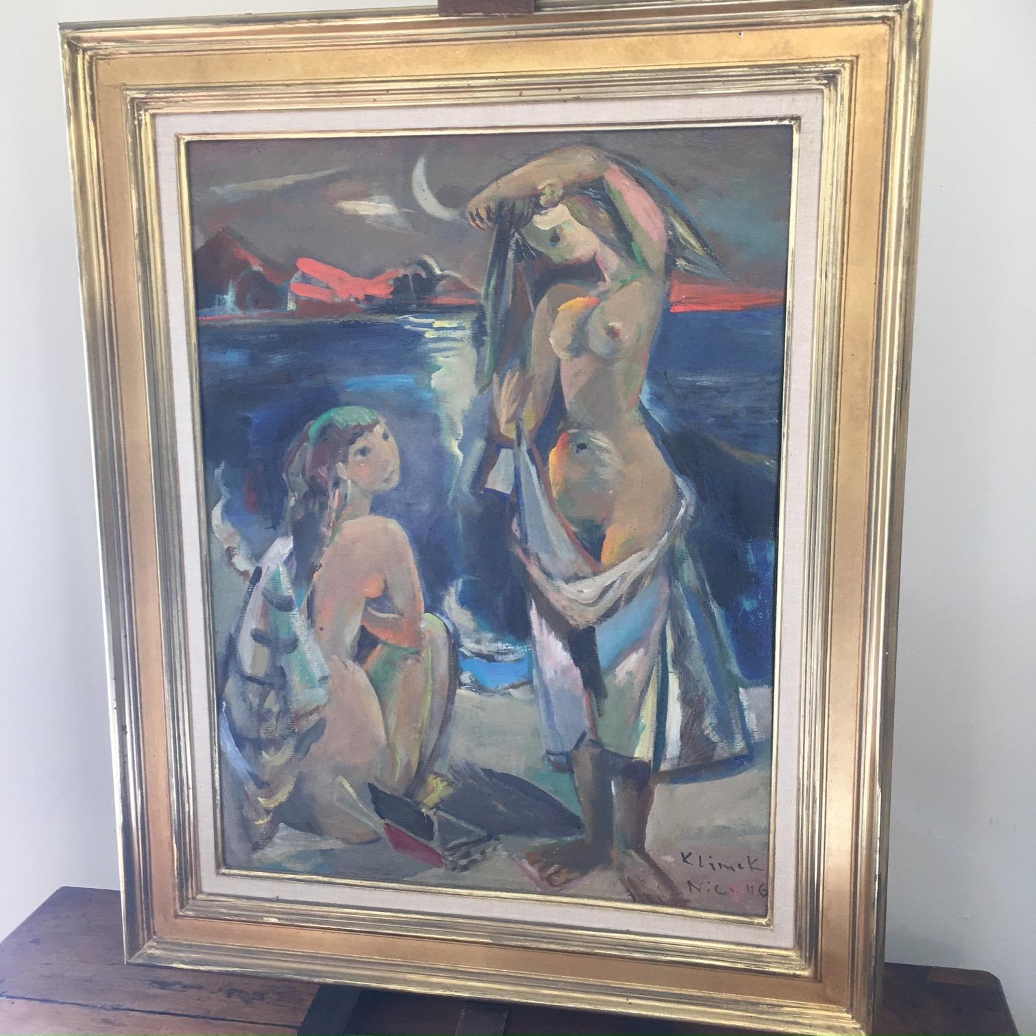 Beaux Arts Painting Ludwig Klimek, Bathers in the Bay of Nice For Sale