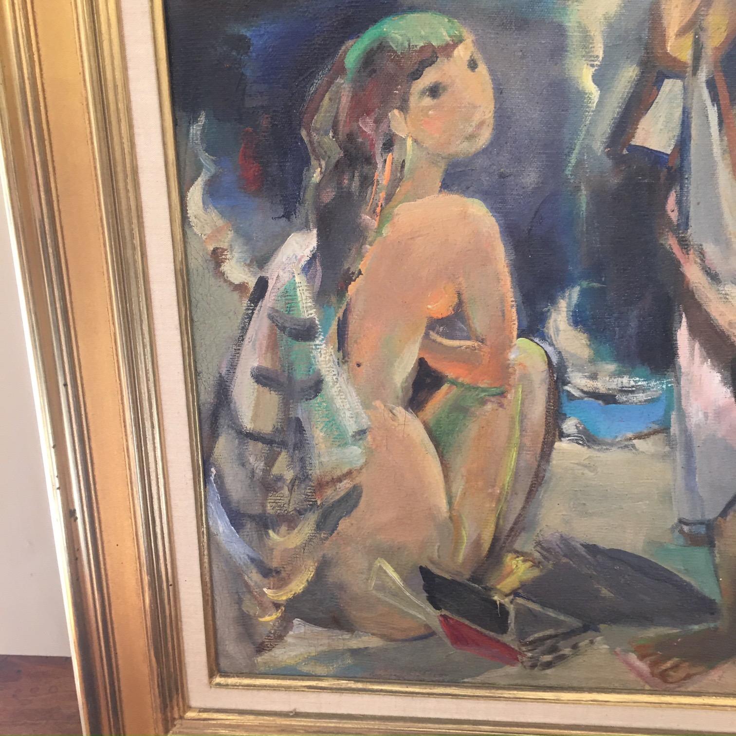Painting Ludwig Klimek, Bathers in the Bay of Nice For Sale 1