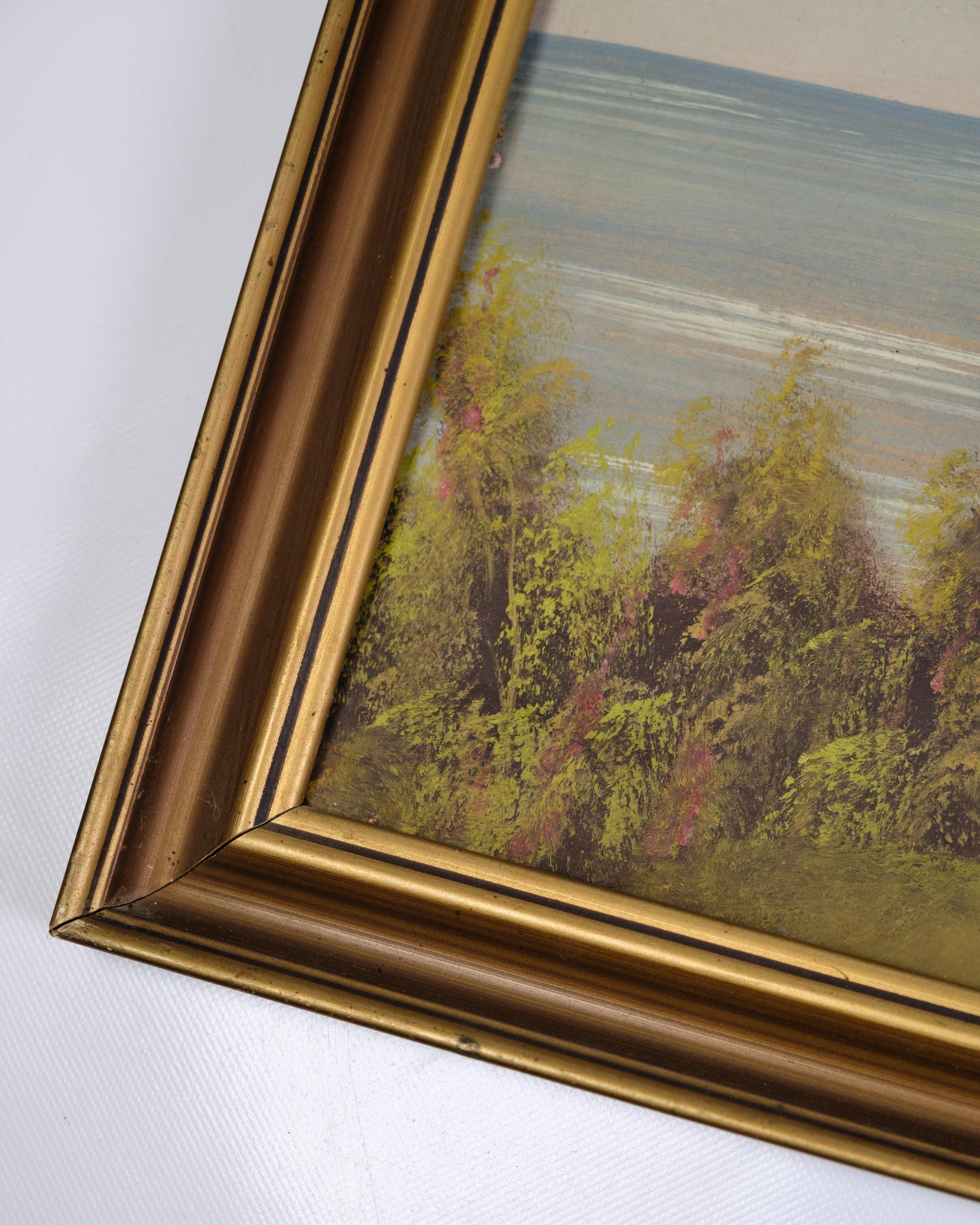 Mid-Century Modern Painting Made On Canvas With Gilded Frame From 1960s For Sale