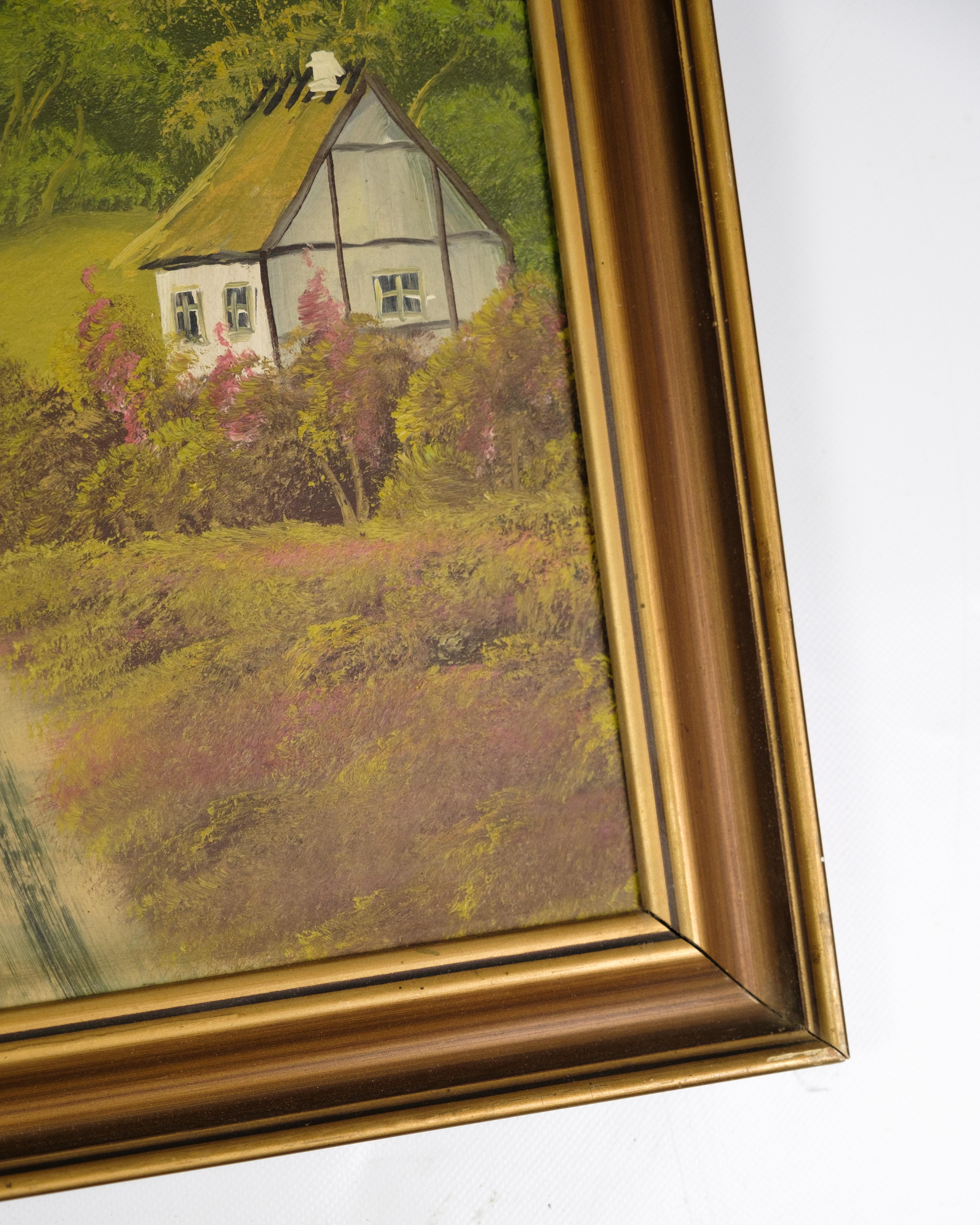 Danish Painting Made On Canvas With Gilded Frame From 1960s For Sale