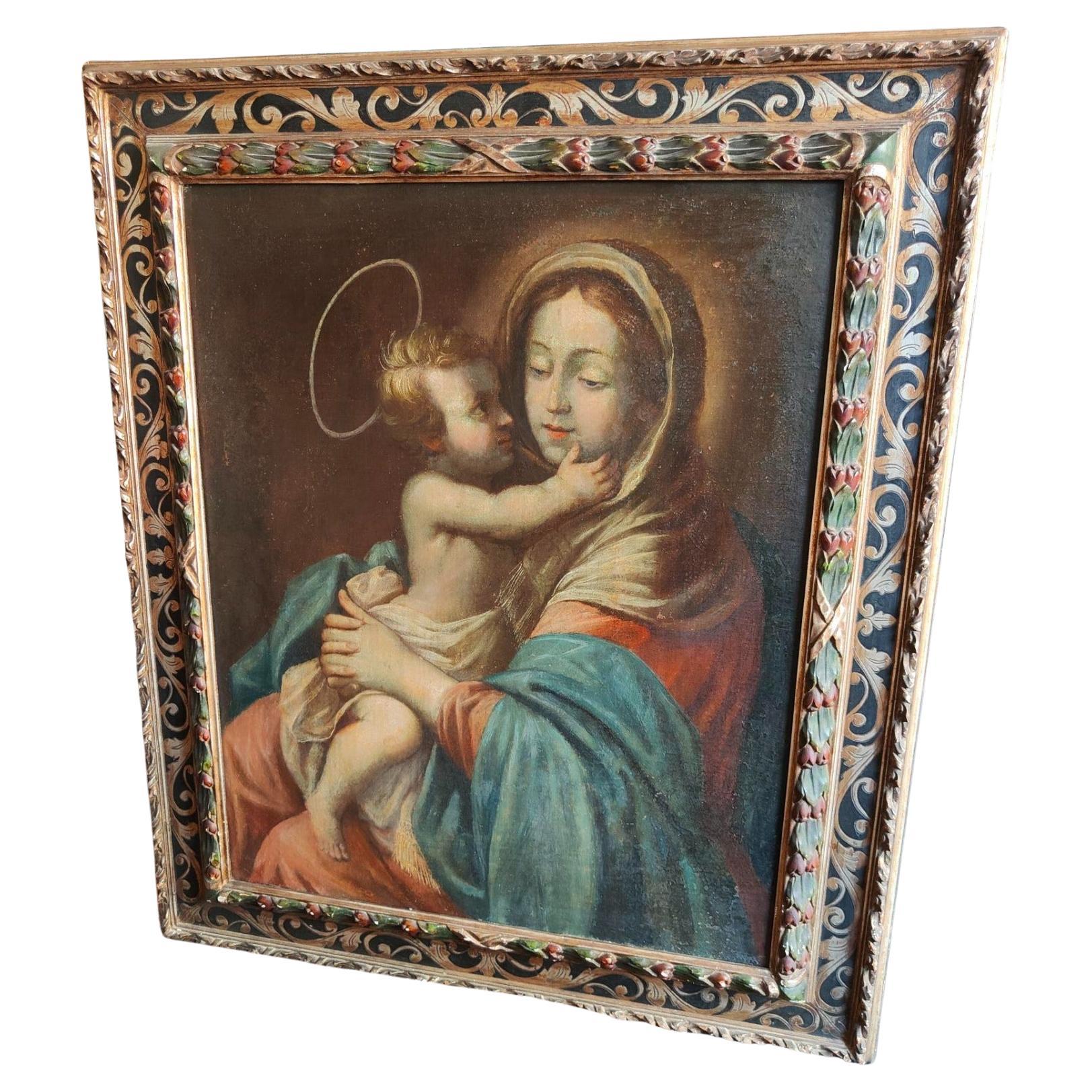 Gemälde, Madonna mit Kind, Zeitgenössisch: 18. Jahrhundert im Angebot