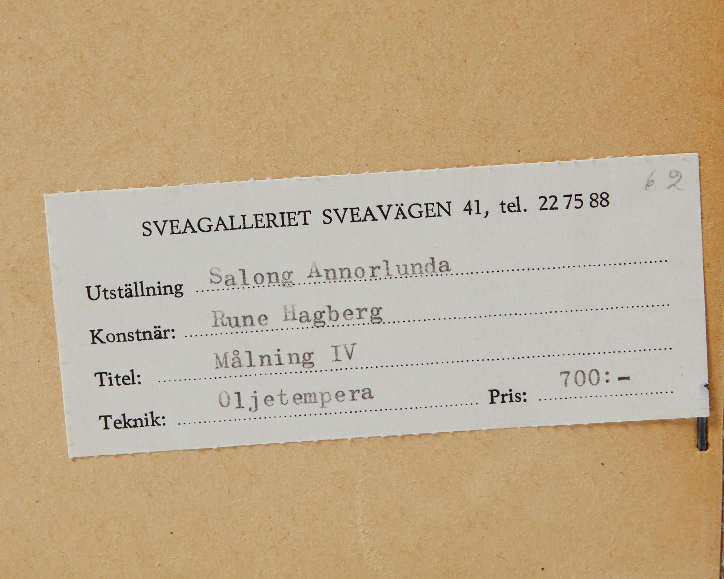 Painting ‘Målning IV’ by Rune Hagberg, Sweden, 1966-1967 1