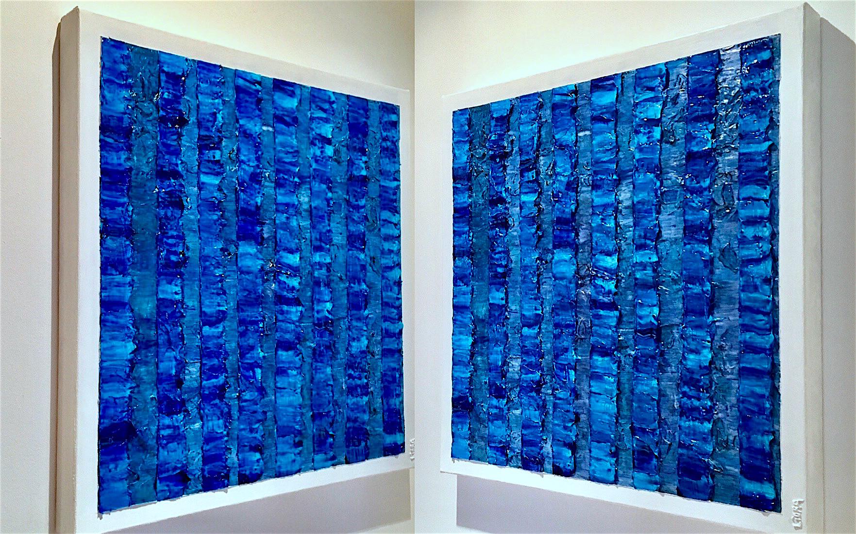Painting Marina 9 by Liora Textured Square Blue Abstract Canvas Contemporary  In New Condition For Sale In London, GB