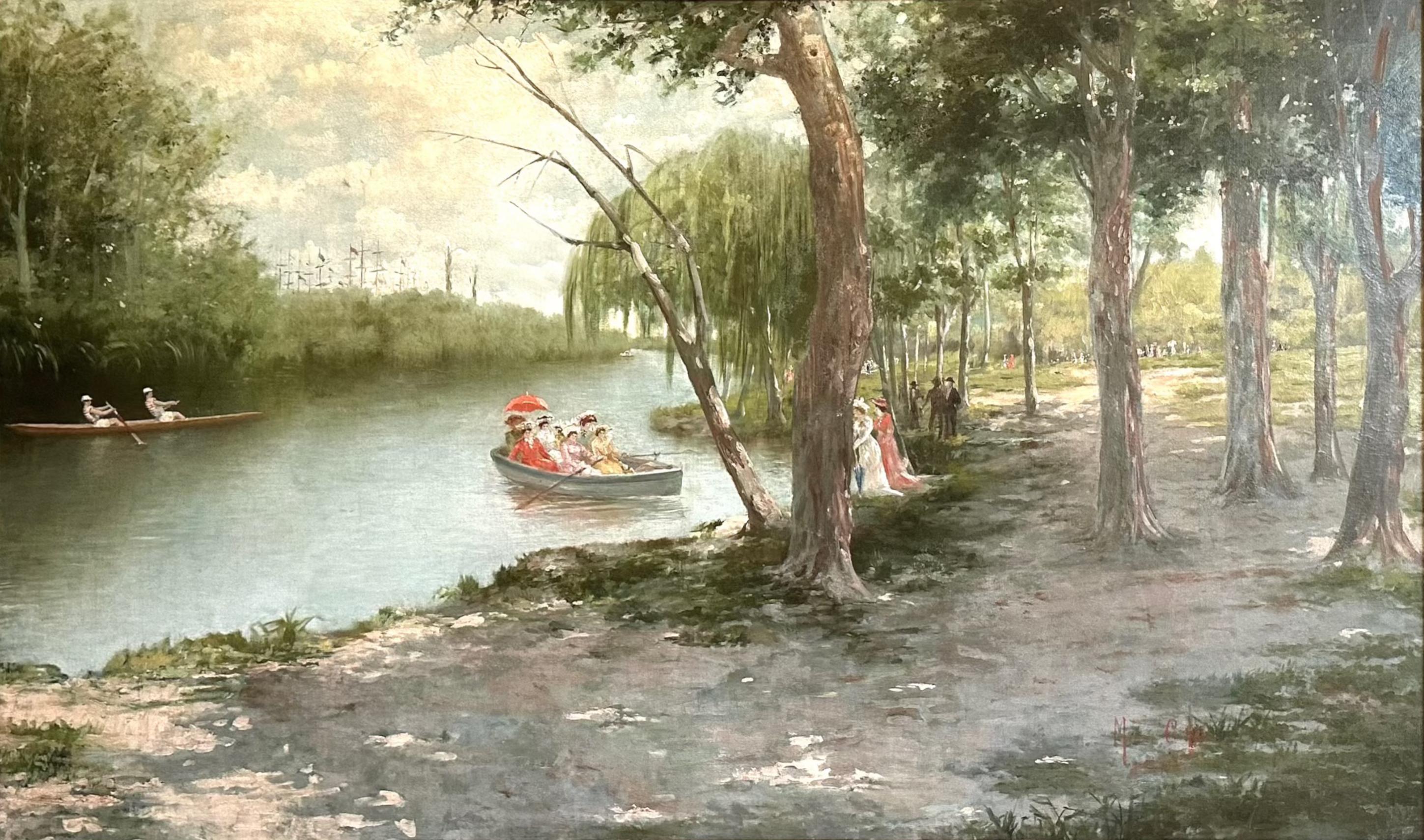 
Painting: Mc (?), Boating, Leisurely Afternoon in the Park, oil on canvas
Provenance: From the Estate of a Gentleman, Gladwyne, PA.
