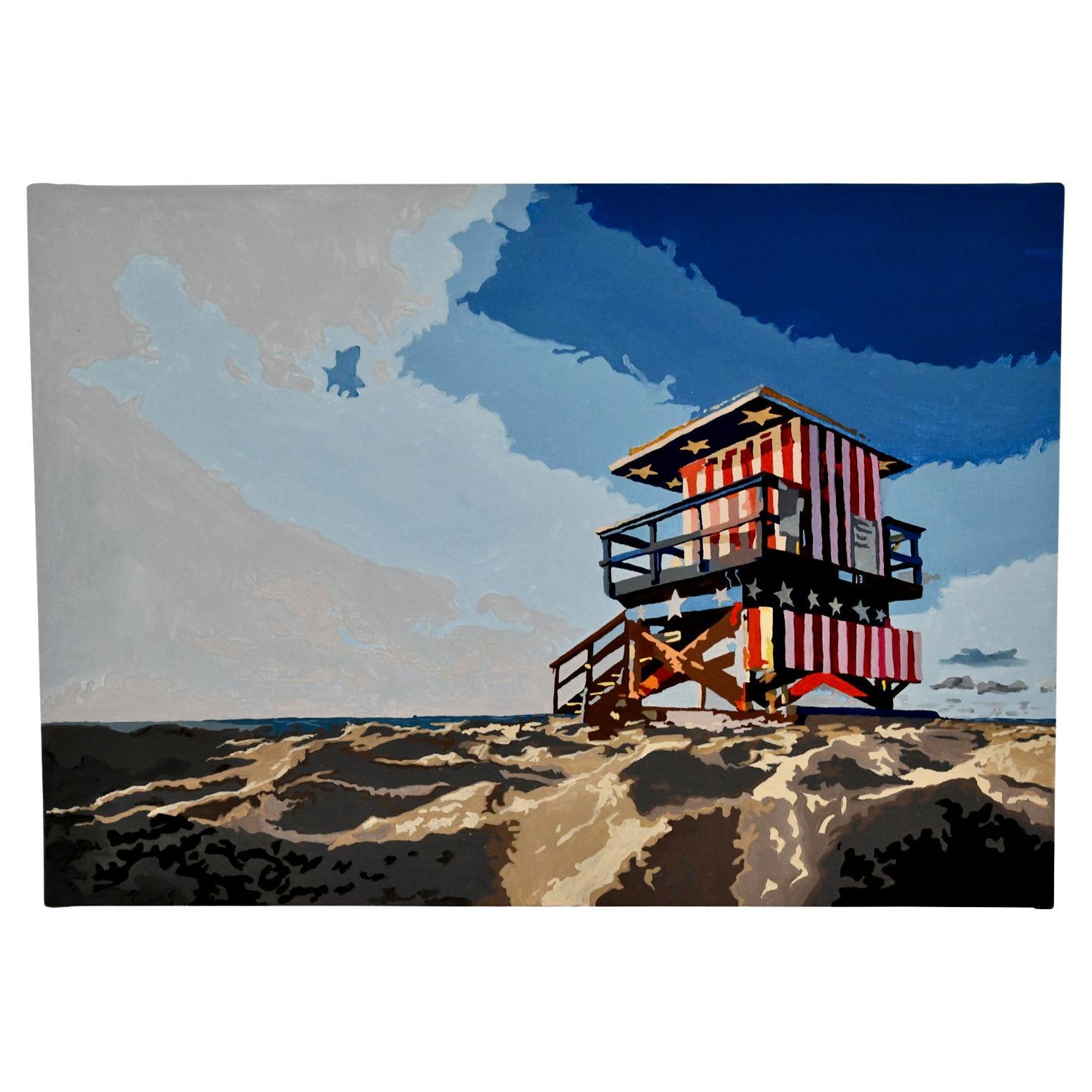 Peinture du stand LIFEGUARD de Miami Beach. 
Par Carole Grandgirard, titre et signature au dos de la toile.
Huile sur toile. 
AM Contemporary, France 2023. 
Carole Grandgirard est une artiste peintre française née en 1972. Passionnée d'art, elle se