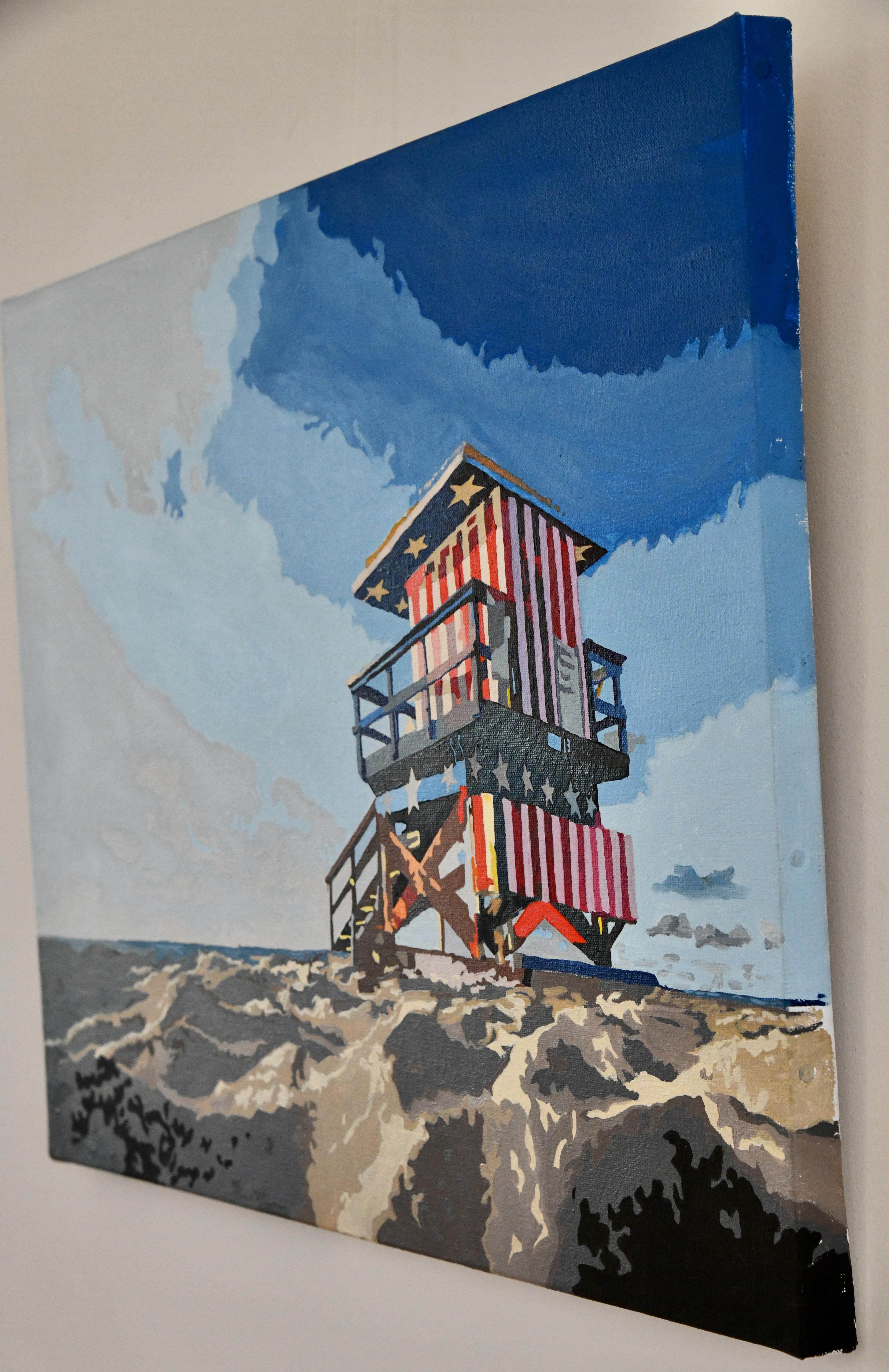 Moderne Peinture MIAMI BEACH LIFEGUARD STAND de Carole Grandgirard, France 2023. en vente