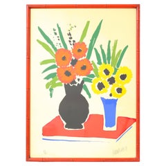 Gemälde, Mitte des Jahrhunderts, Farbcollage eines Blumenmotivs, signiert, um 1950, auf Papier