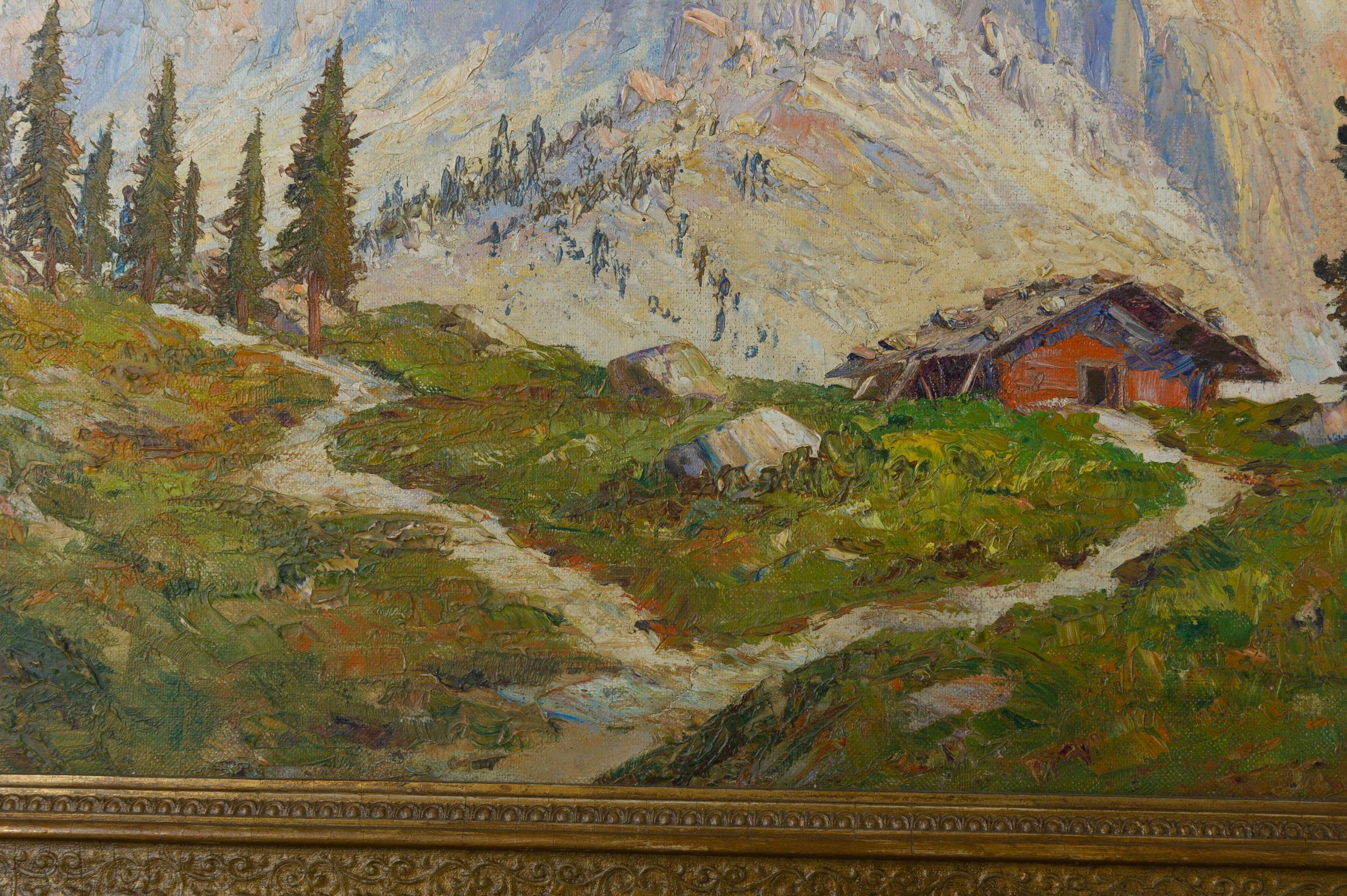 Peinture allemande  Avec paysage de montagne en vente 4