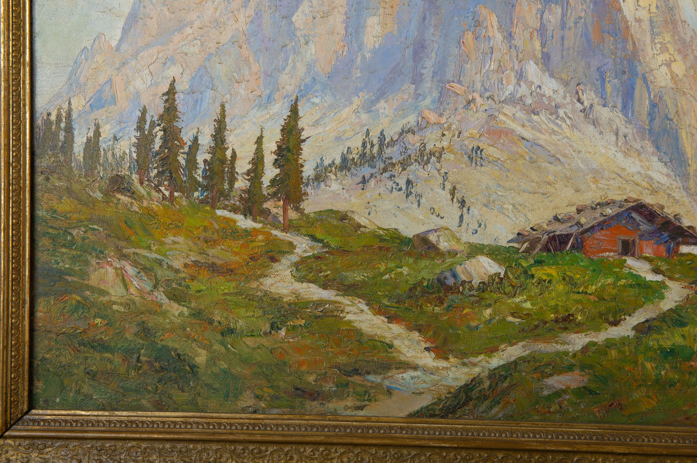 Beaux-Arts Peinture allemande  Avec paysage de montagne en vente