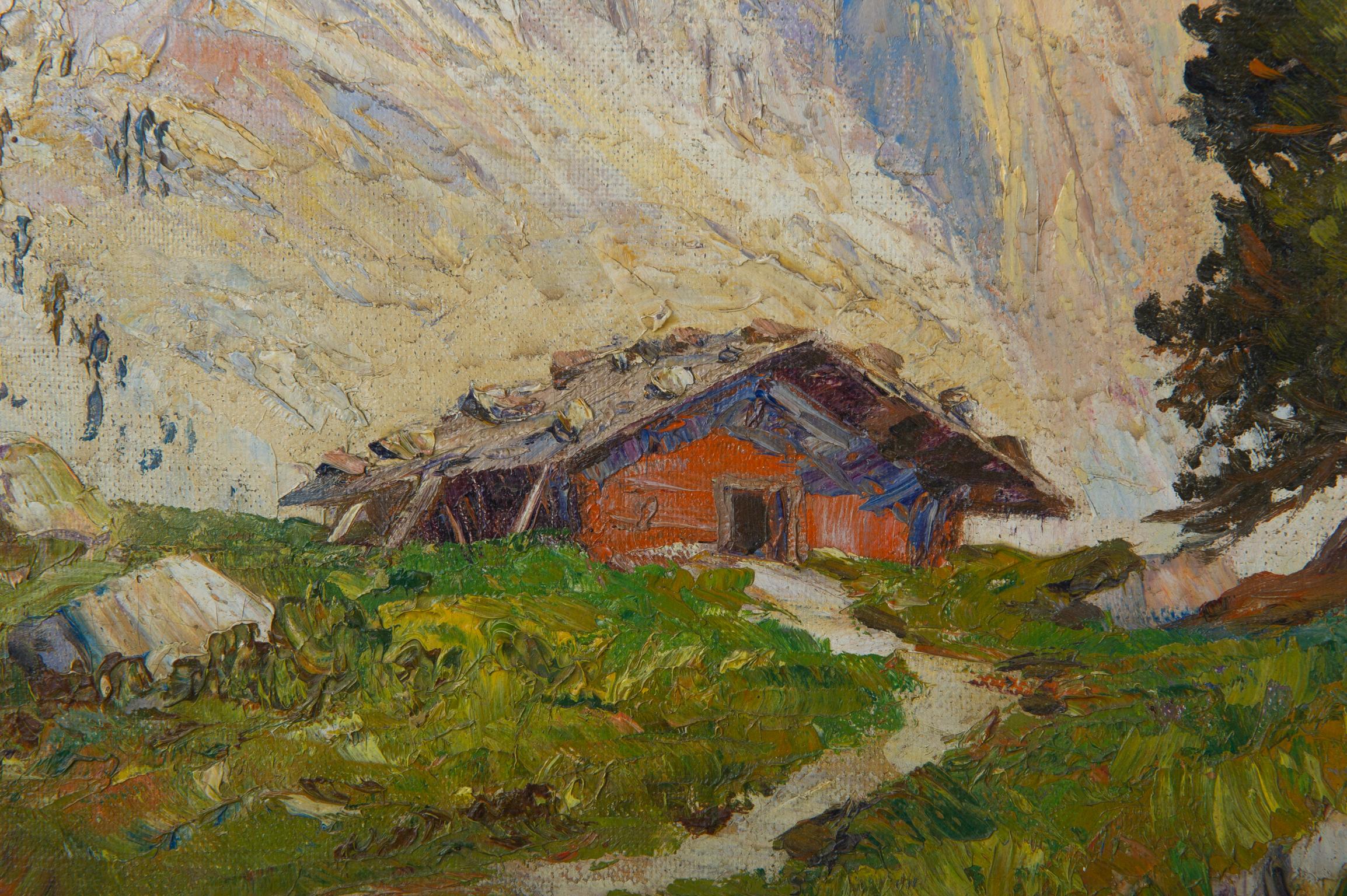 Huilé Peinture allemande  Avec paysage de montagne en vente