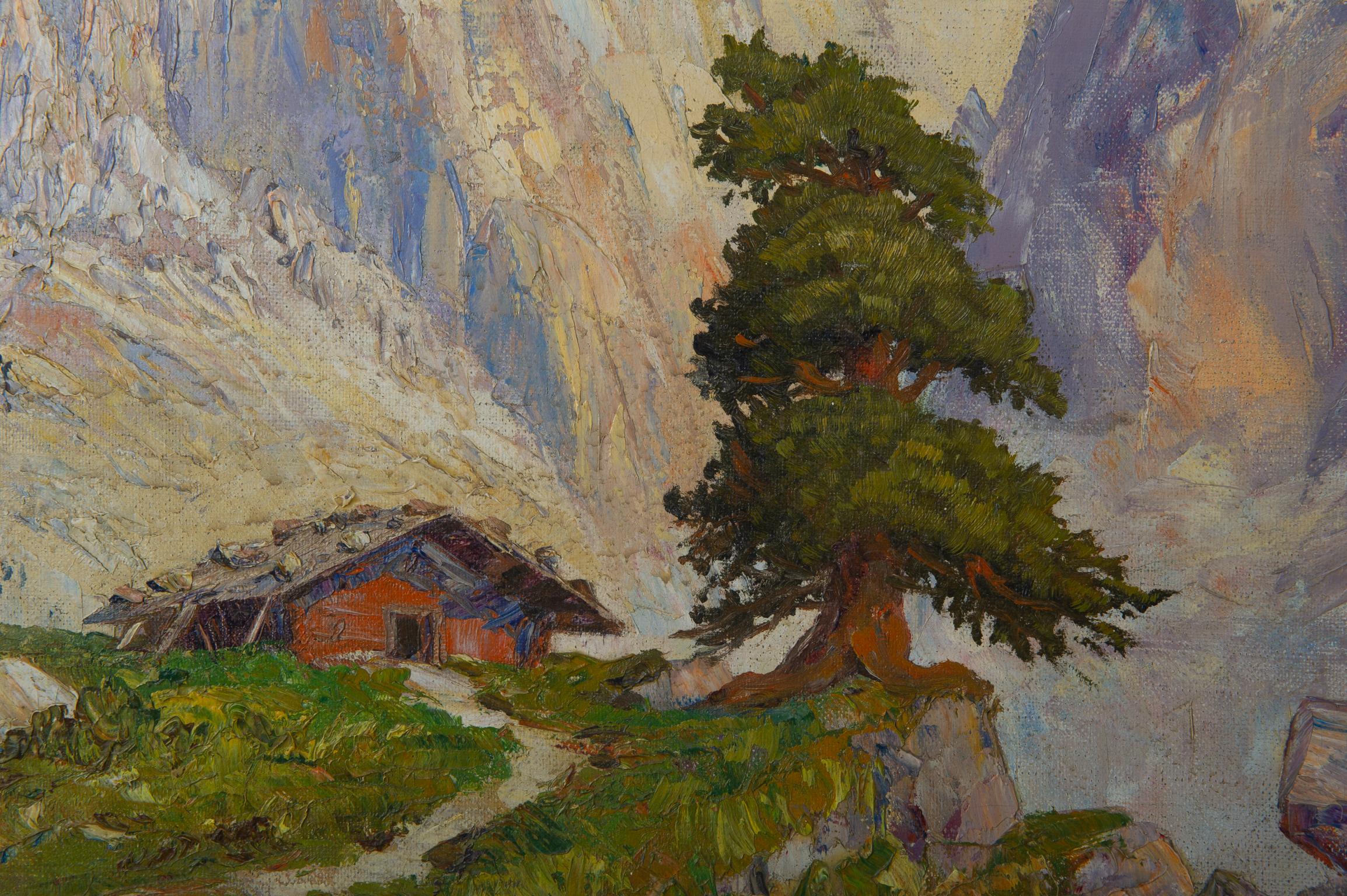 Toile Peinture allemande  Avec paysage de montagne en vente