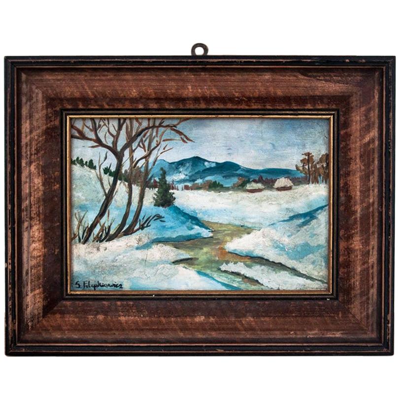 Nantucket Winter Landscape Painting by John Austin, circa 1990 at