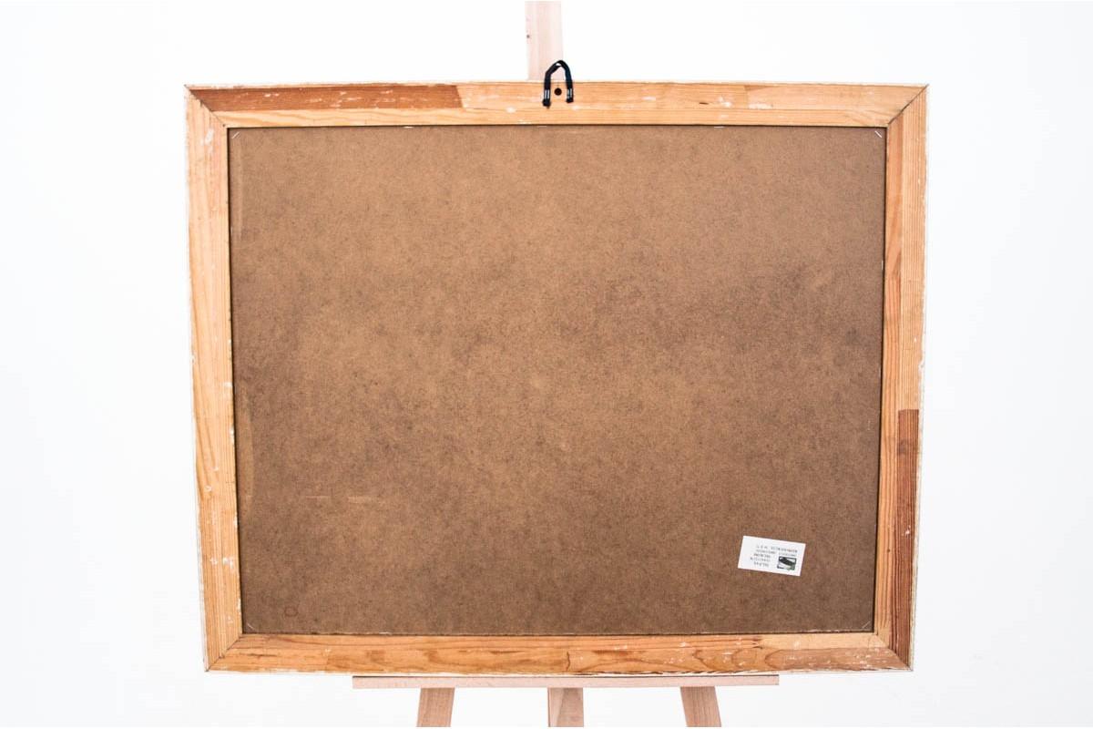 Dimensions:

Frame: height 66 cm / width 81 cm

Painting: height 54 cm / width 69 cm.