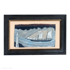 Pintura Al óleo ingenua Cuatro Cornish Lugger Spirit of Alfred Wallis