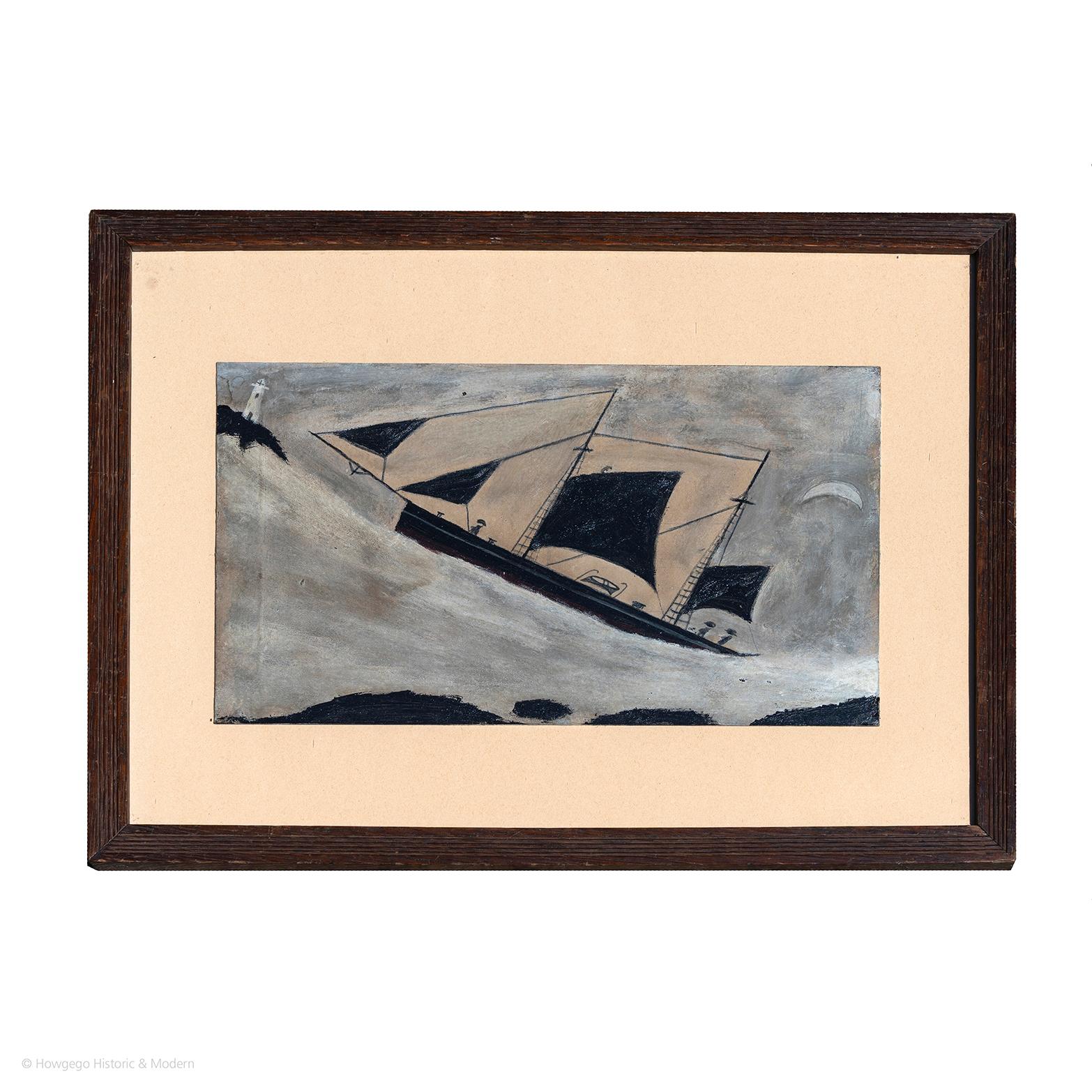 Gemälde Naive Öl vier Ecken Lugger Spirit of Alfred Wallis Länge 24cm91/4 (Sonstiges) im Angebot