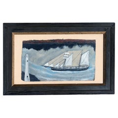 Painting Naive Oil Four Cornish Lugger Spirit of Alfred Wallis