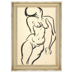 Vintage Painting, Nude, Midcentury, Black and White Nude, Modern Art, C 1959, No Frame