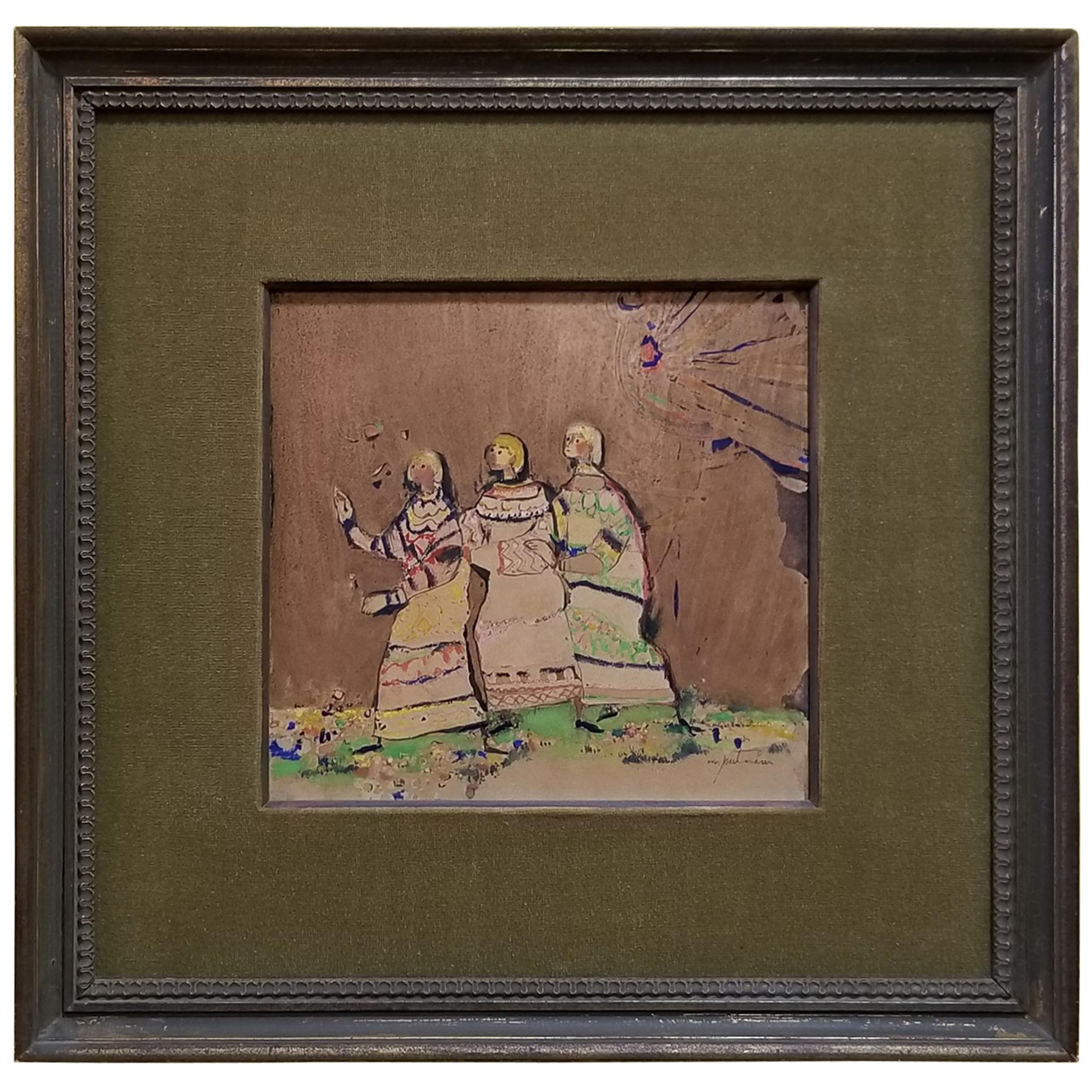 Painting of 3 Figures by Margaret Putman For Sale