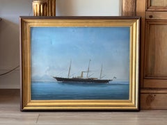 Painting of a 19th C. Yacht in the Bay of Naples
