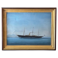 Gemälde einer Yacht aus dem 19. Jahrhundert in der Bucht von Neapel