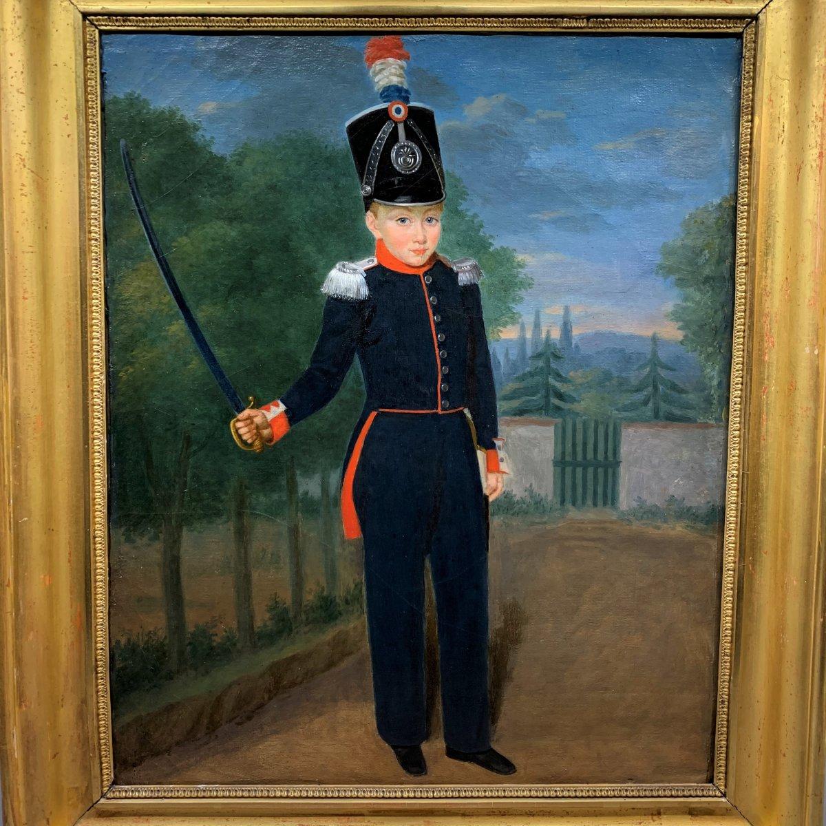 19th Century Painting of a Child in Military Costume