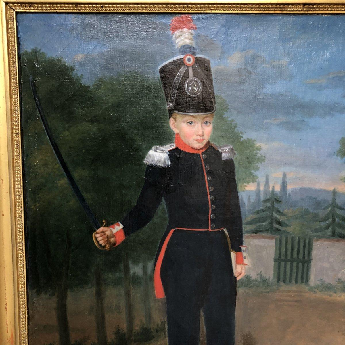 Canvas Painting of a Child in Military Costume