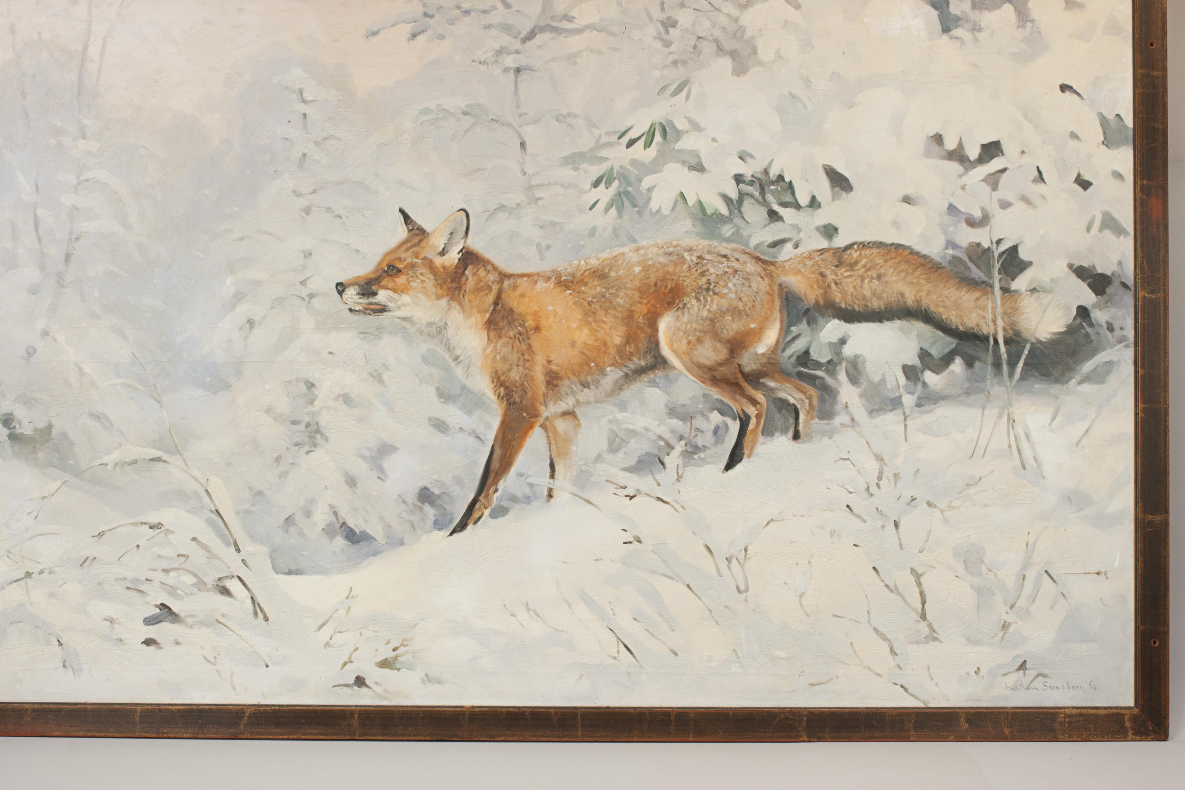 Sporting Art Painting of a Fox in Winter Landscape by Jonathan Sainsbury