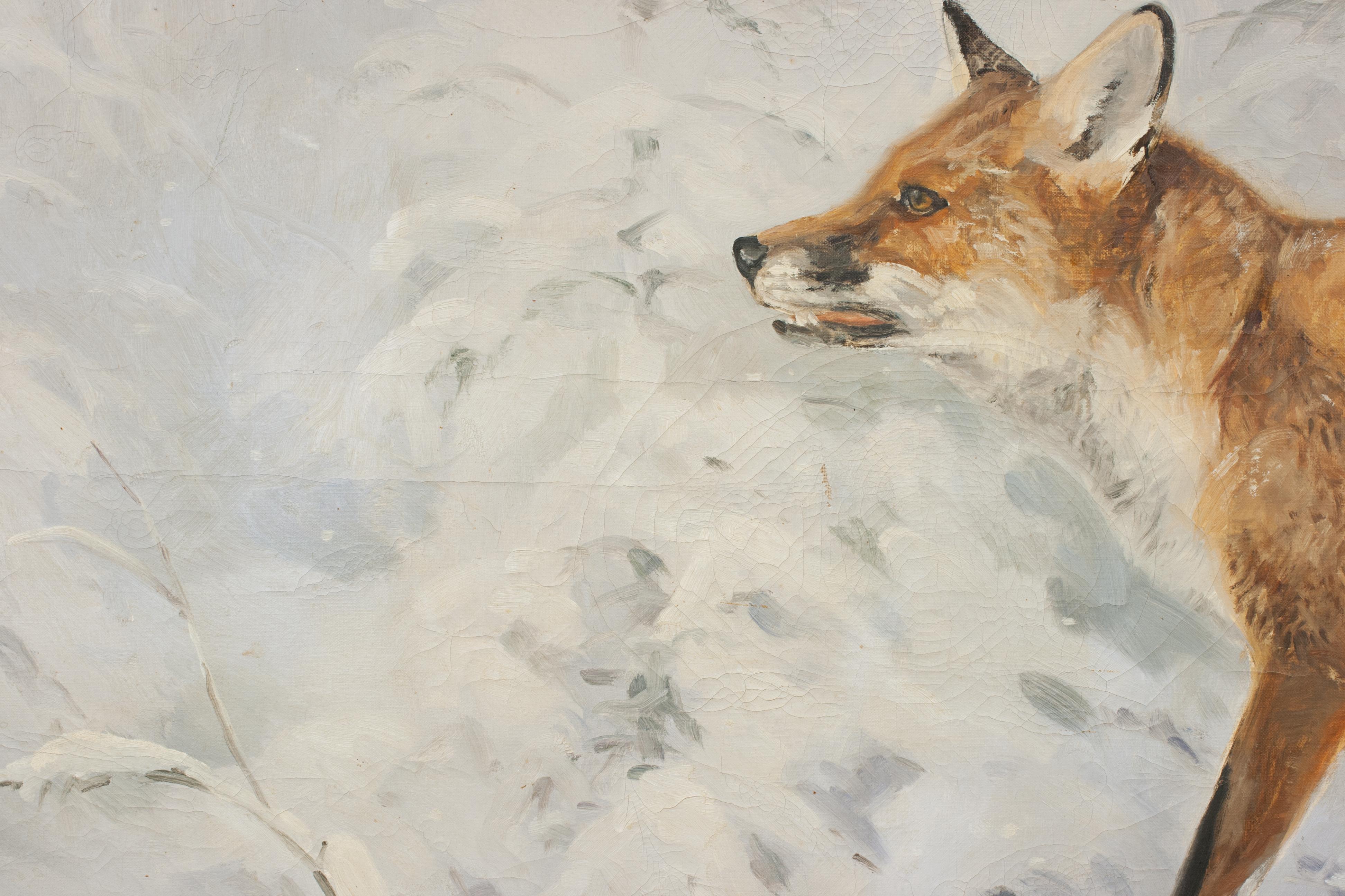Painting of a Fox in Winter Landscape by Jonathan Sainsbury In Good Condition In Oxfordshire, GB