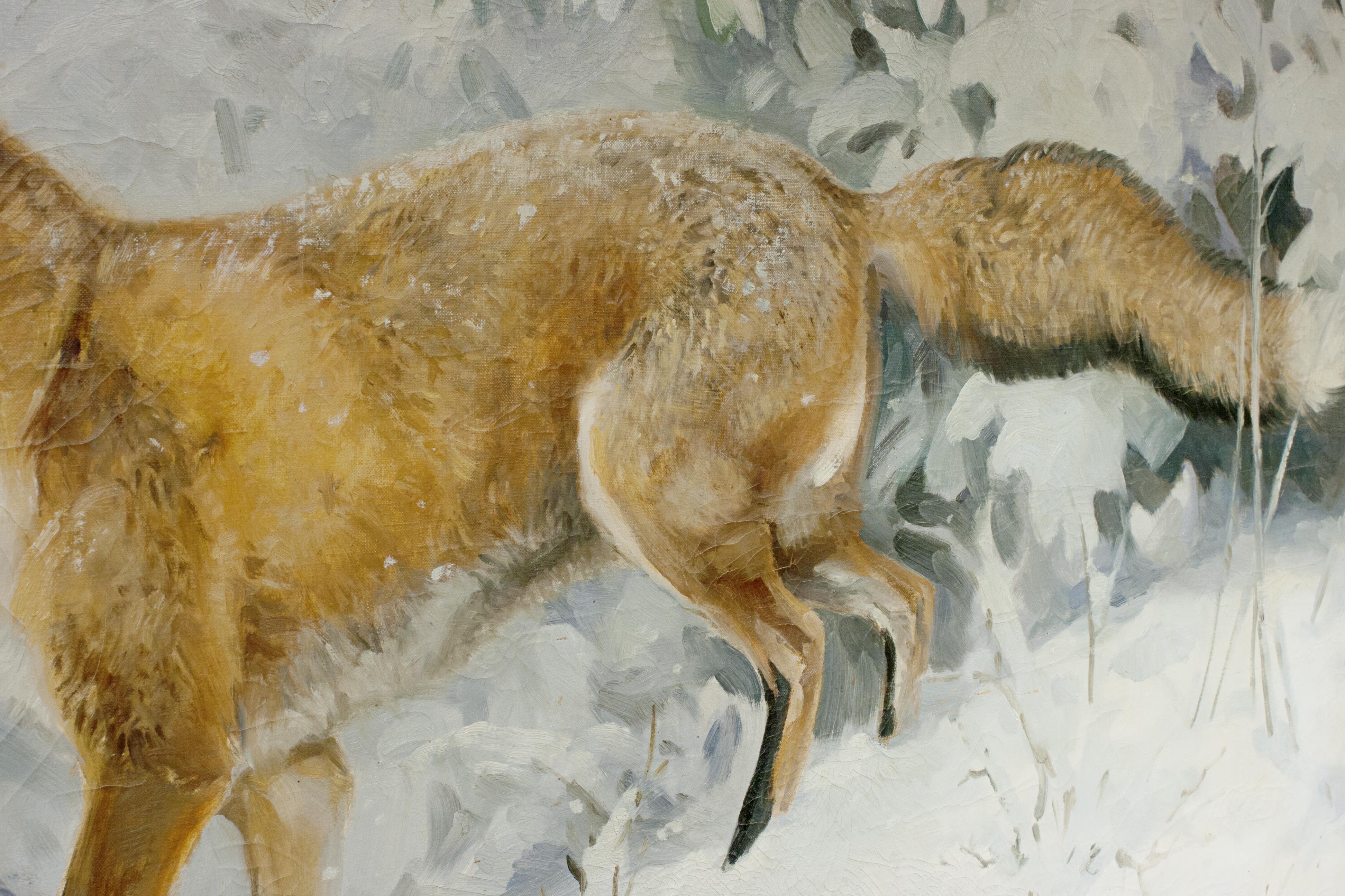 Painting of a Fox in Winter Landscape by Jonathan Sainsbury 1