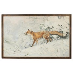 Retro Painting of a Fox in Winter Landscape by Jonathan Sainsbury