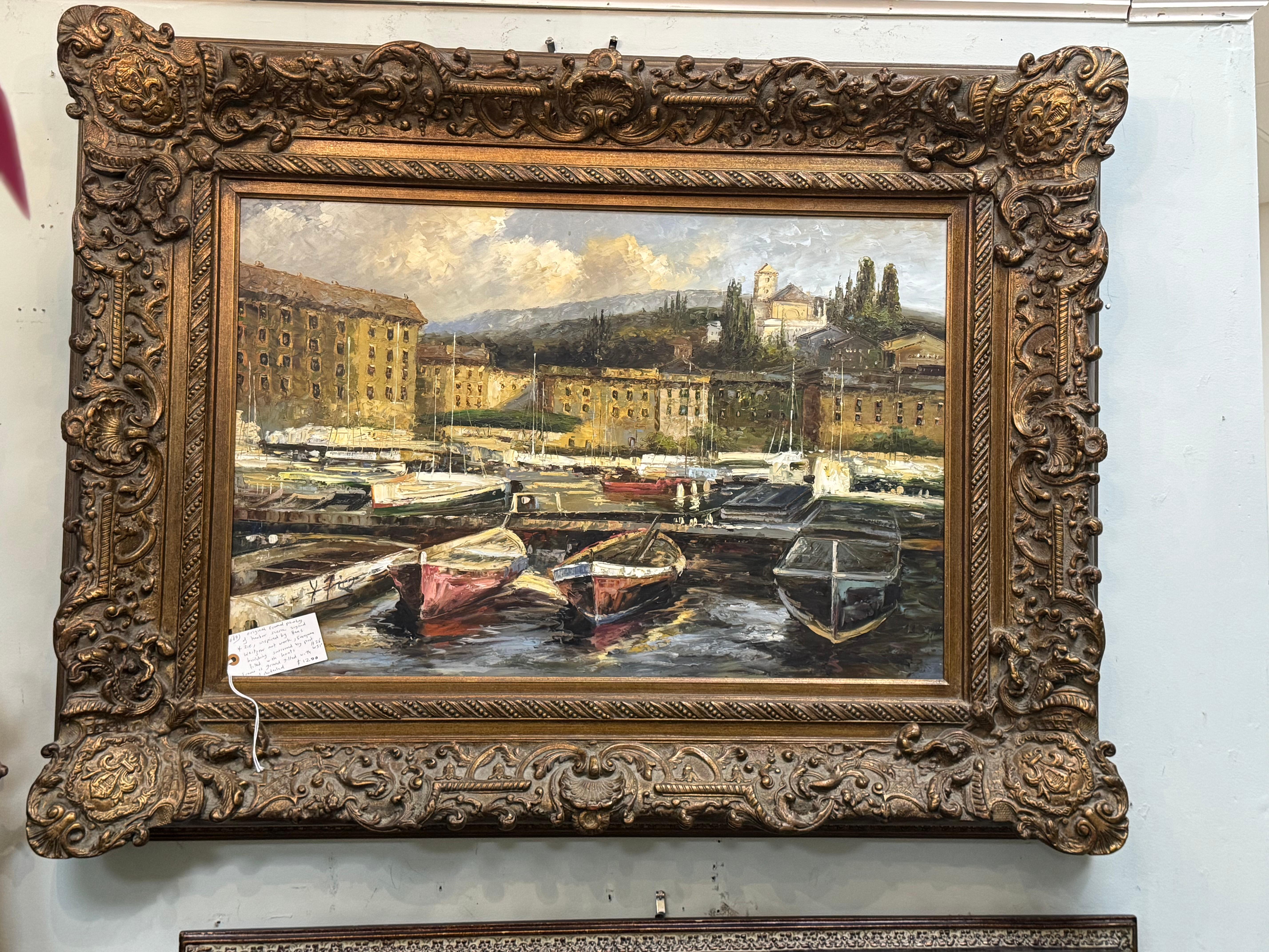 Painting of a harbor scene inspired by Hans Weisner art work im Angebot 3