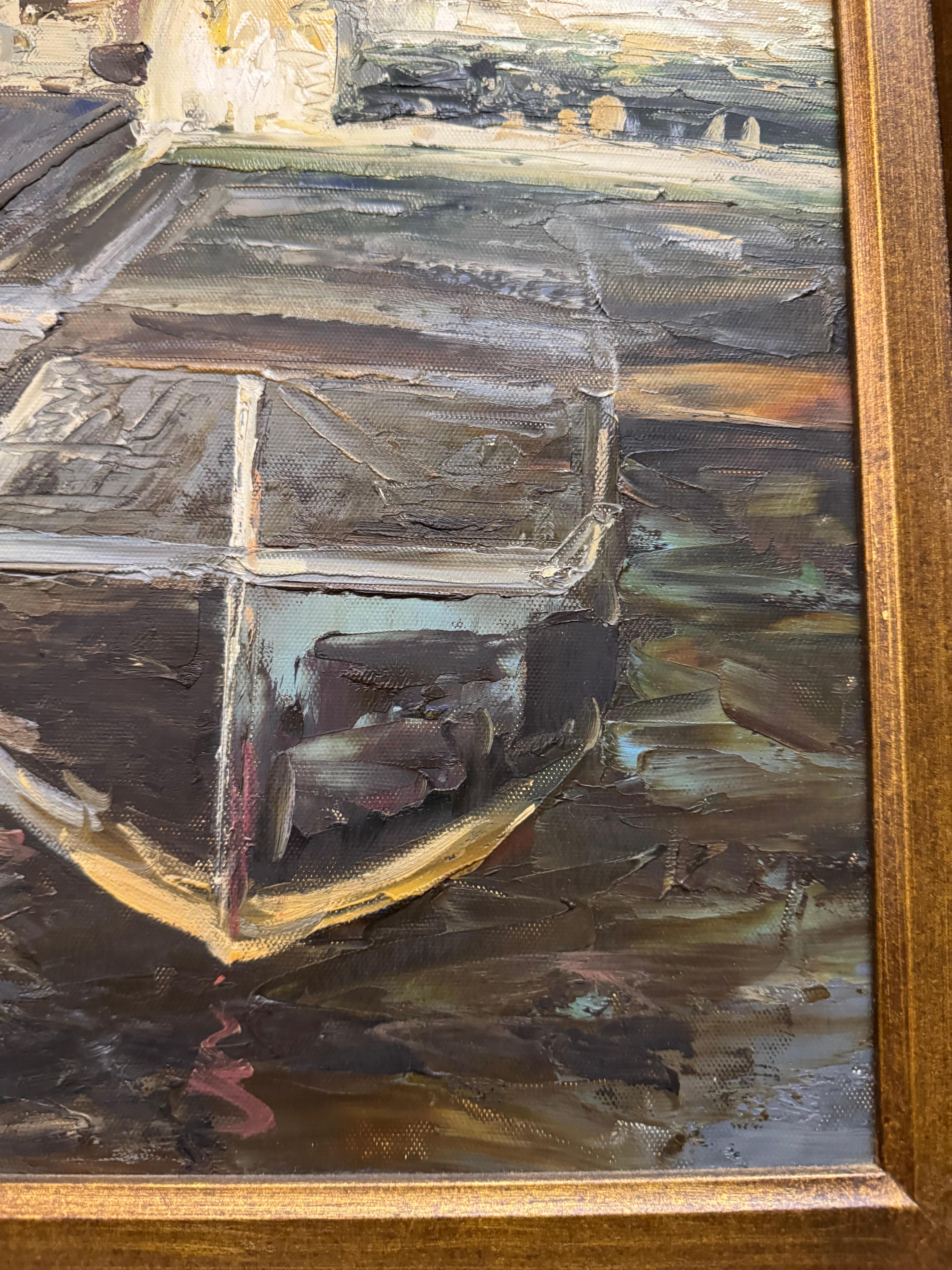 Painting of a harbor scene inspired by Hans Weisner art work im Angebot 9