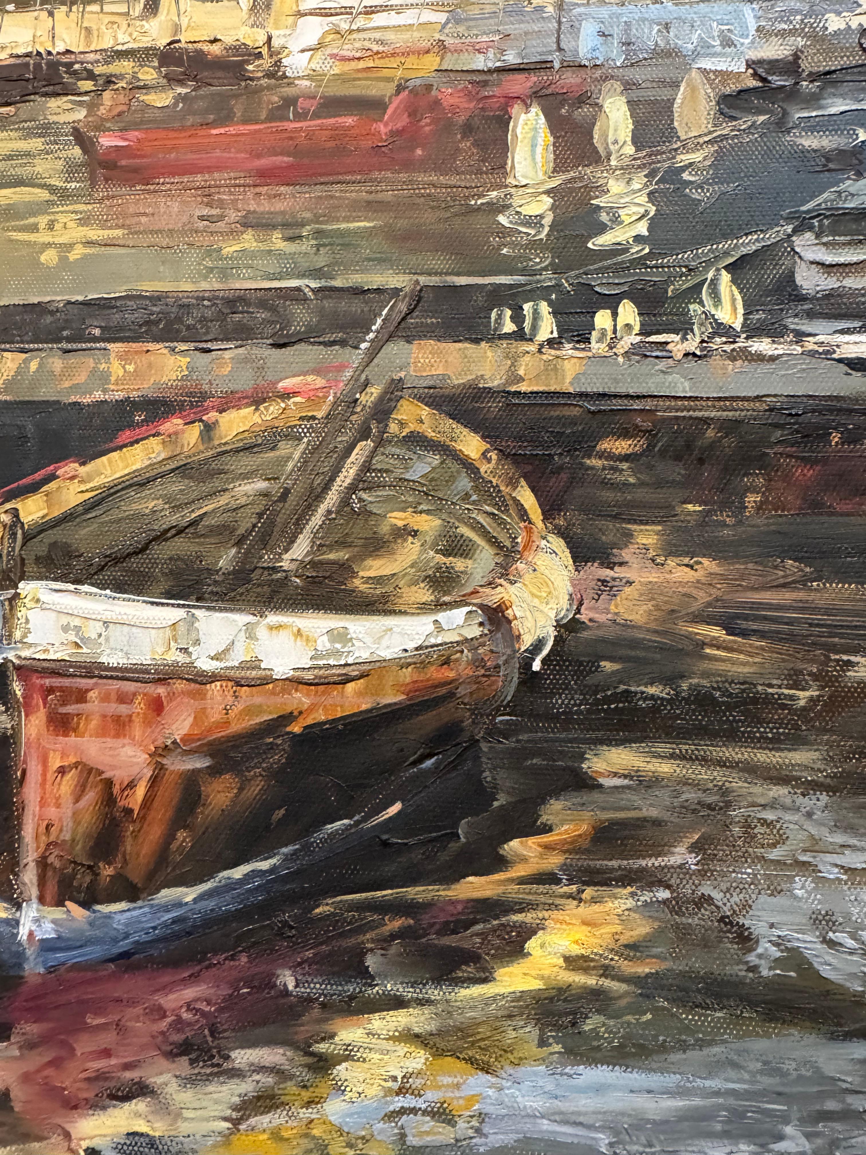 Painting of a harbor scene inspired by Hans Weisner art work im Angebot 11